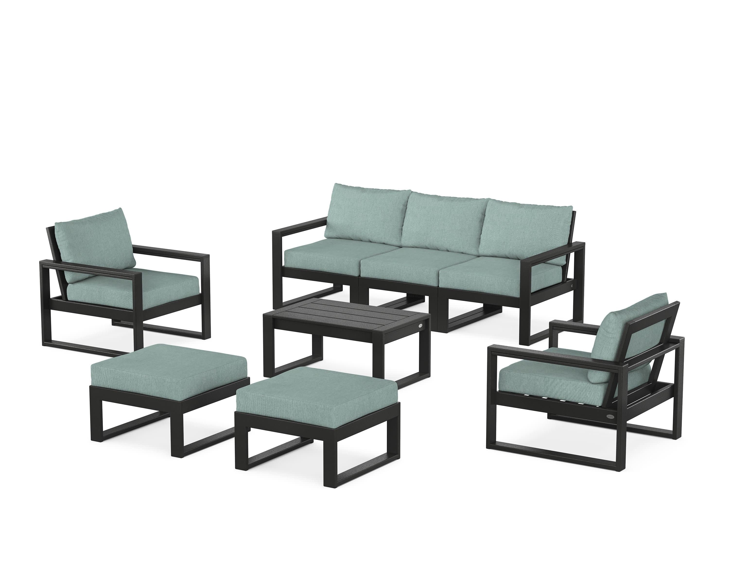 EDGE Sectional 8-Piece Lounge Sofa Set in Black / Glacier Spa