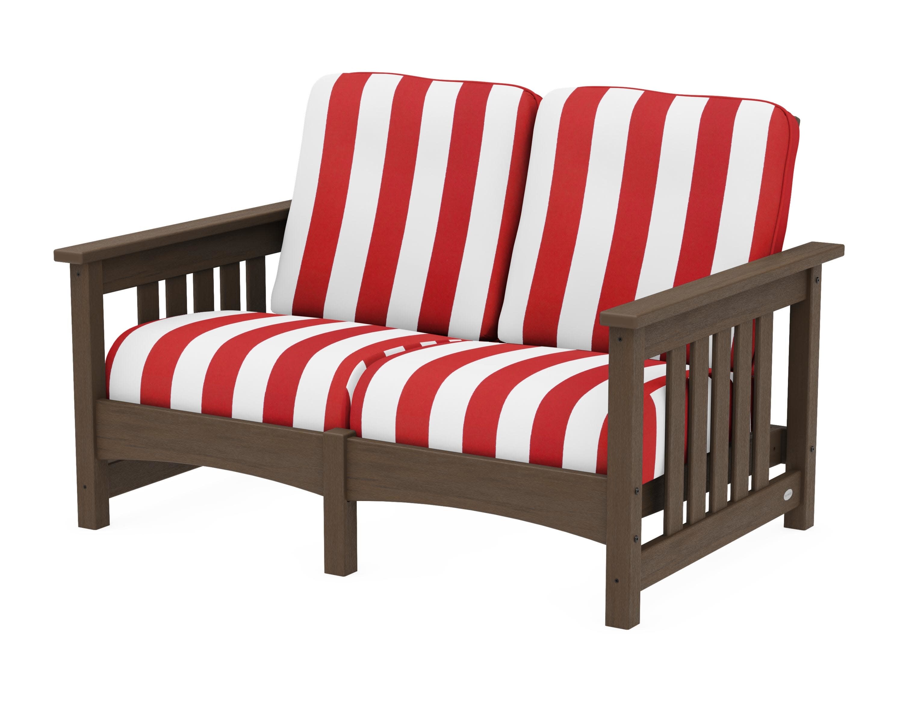 Club Mission Loveseat in Kona / Cabana Stripe Crimson