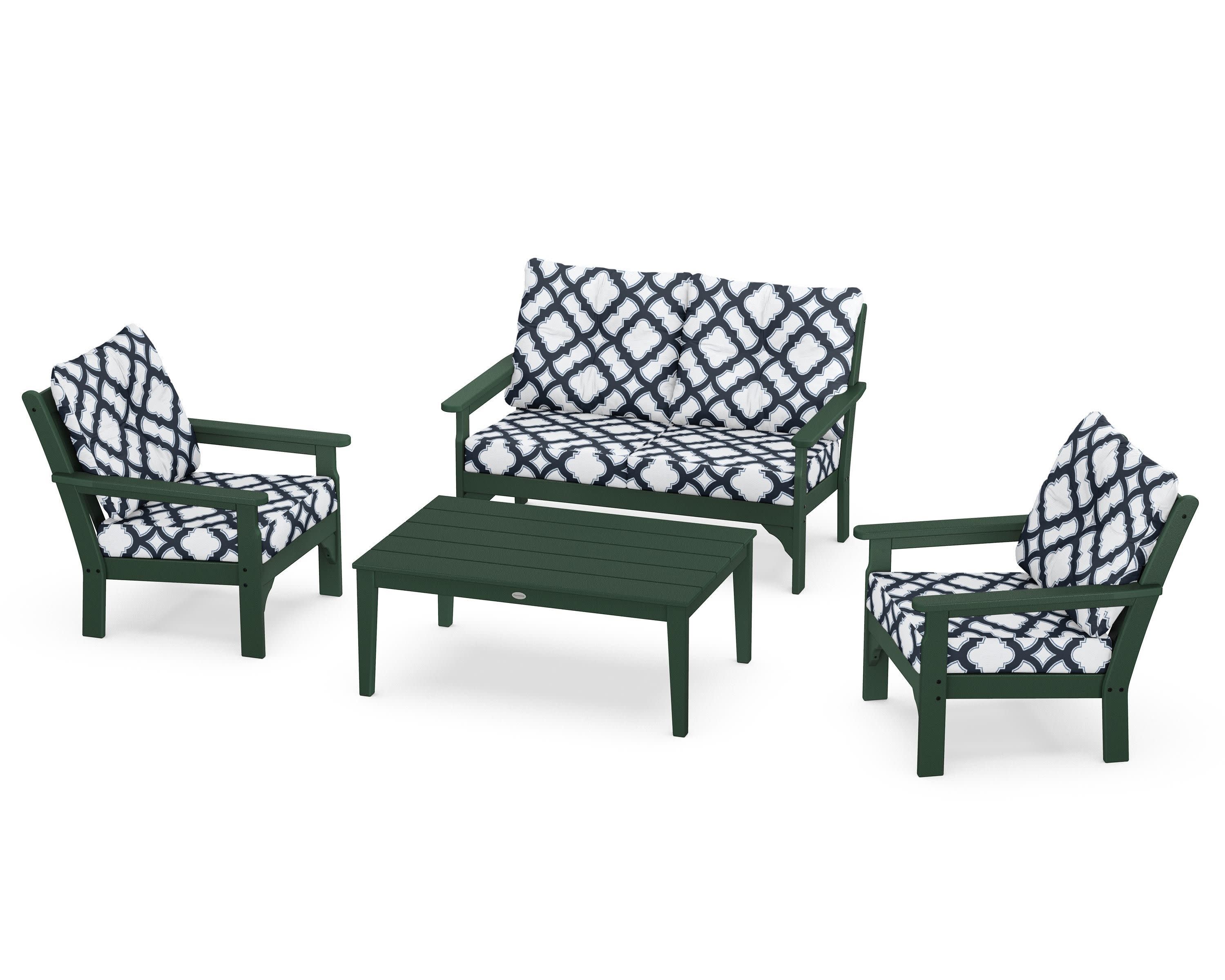 Vineyard 4-Piece Deep Seating Set in Green / Trellis Marine Indigo