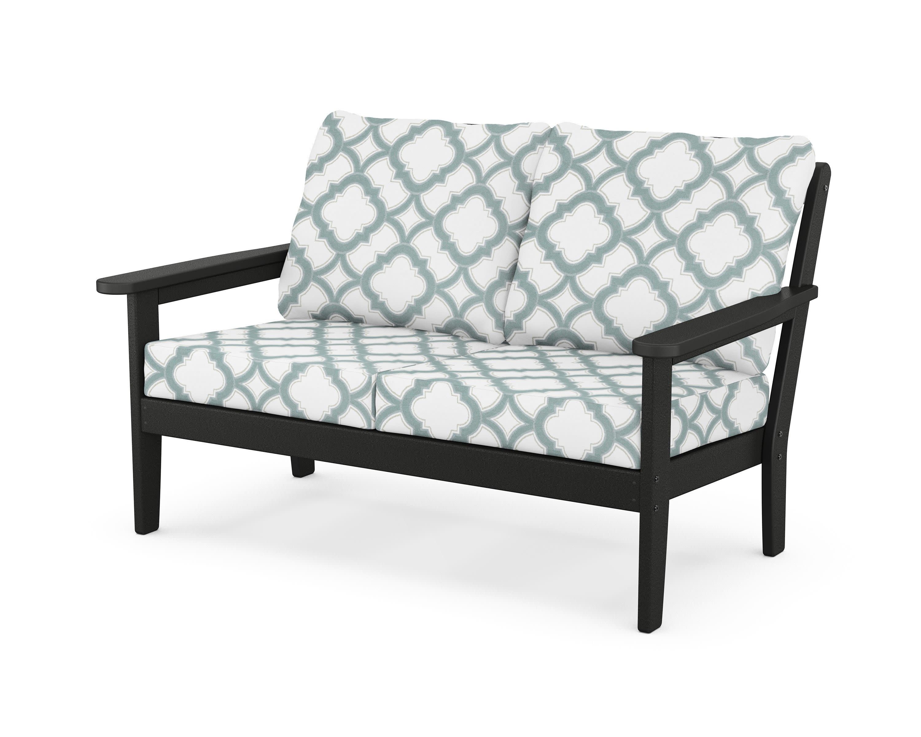 Cottage Deep Seating Loveseat in Black / Trellis Glacier Spa