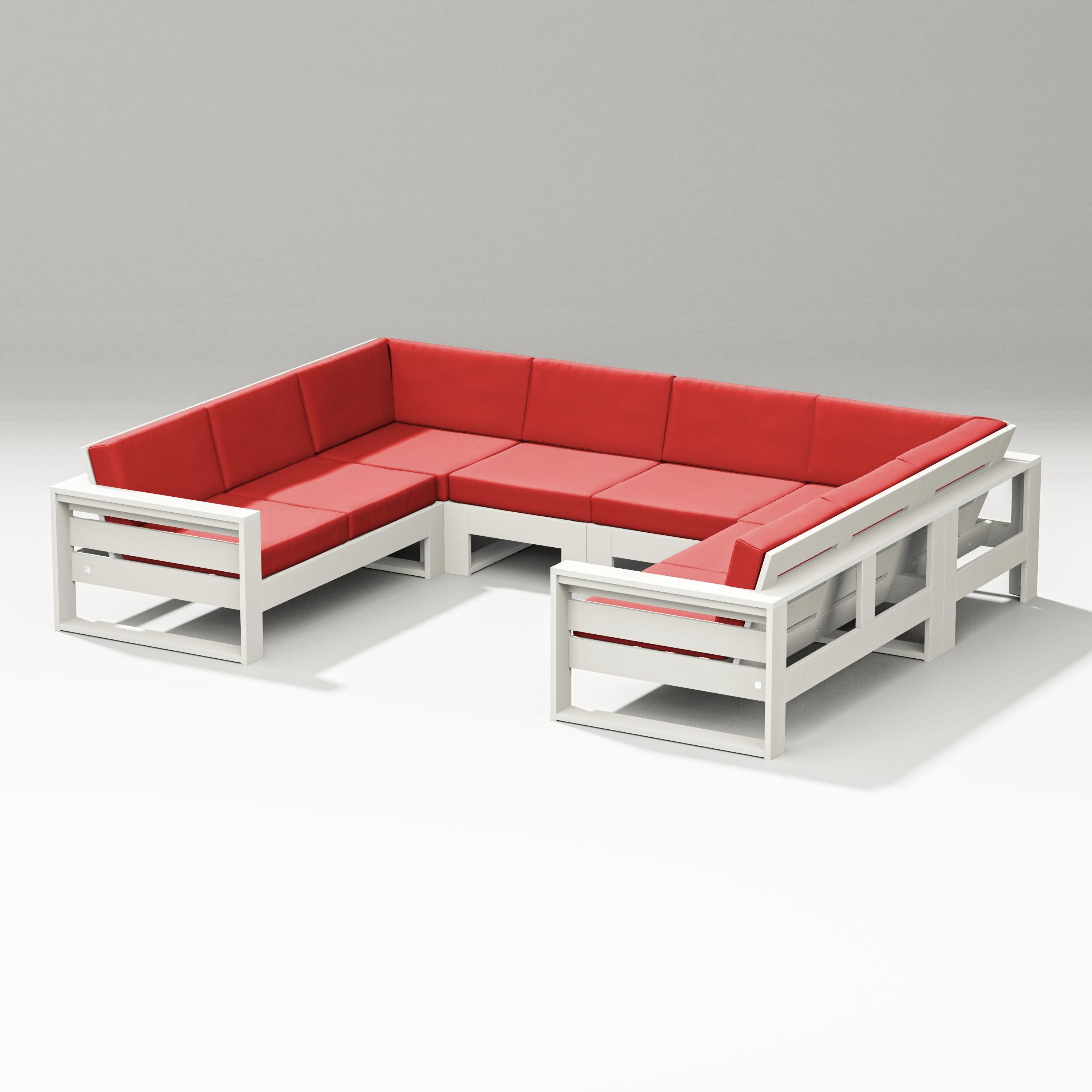 Latitude U-Shaped Sectional in Vintage White / Crimson Linen
