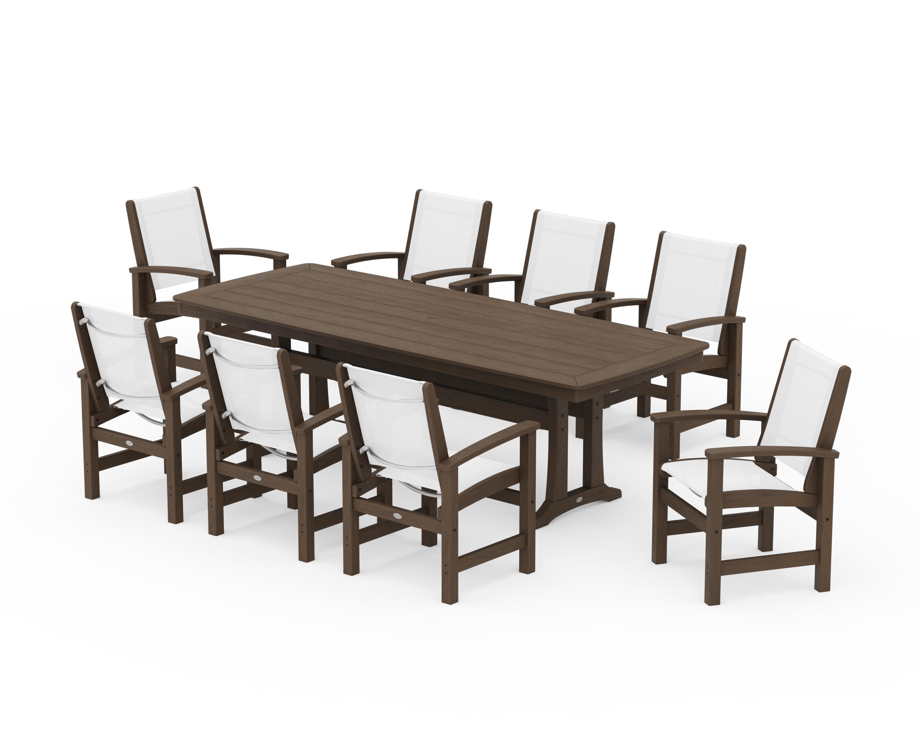 Coastal 9-Piece Dining Set with Trestle Legs in Kona / White Sling