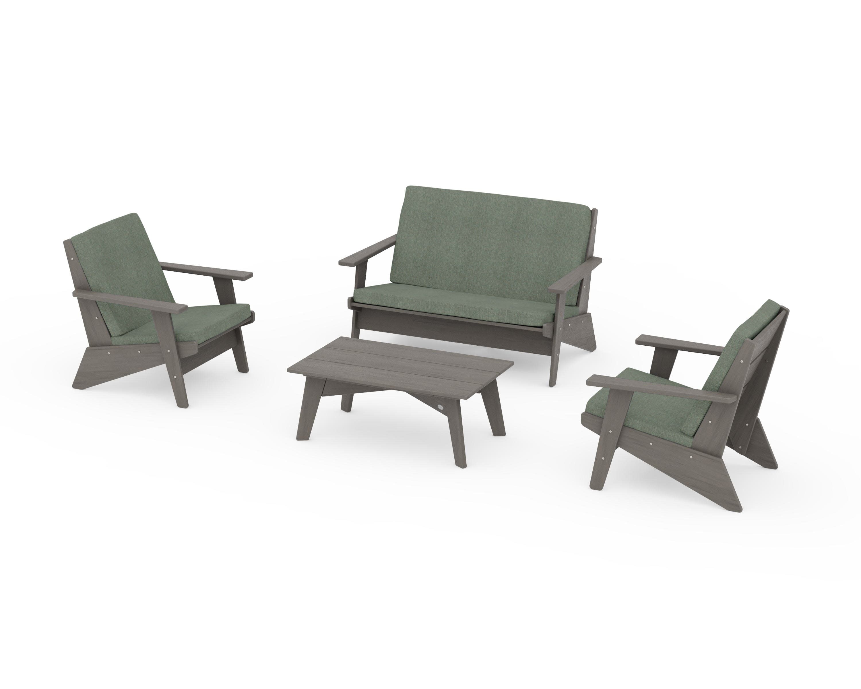 Riviera Modern Lounge 4-Piece Set in Driftwood / Cast Sage