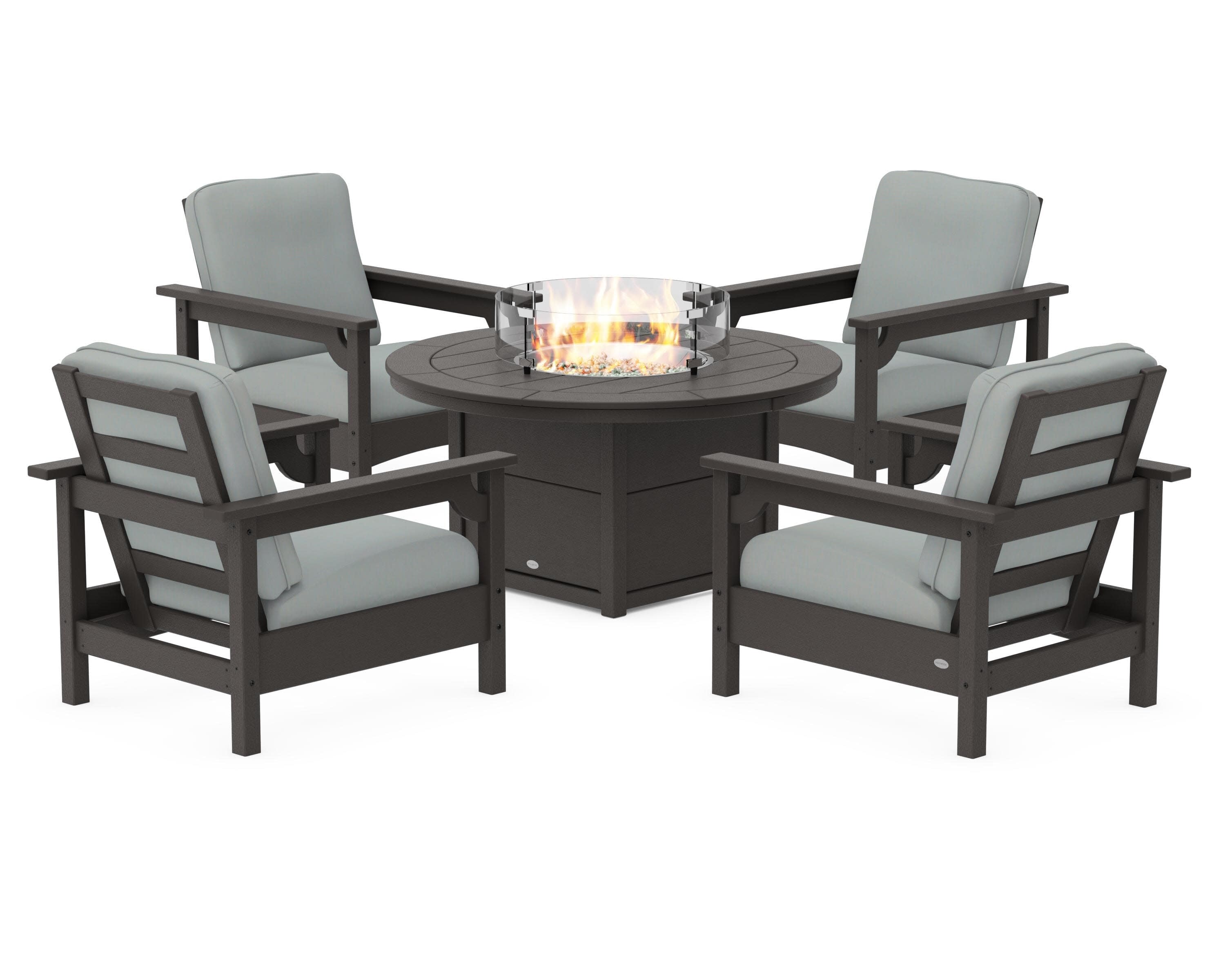 Club 5-Piece Conversation Set with Fire Pit Table in Vintage Coffee / Spa