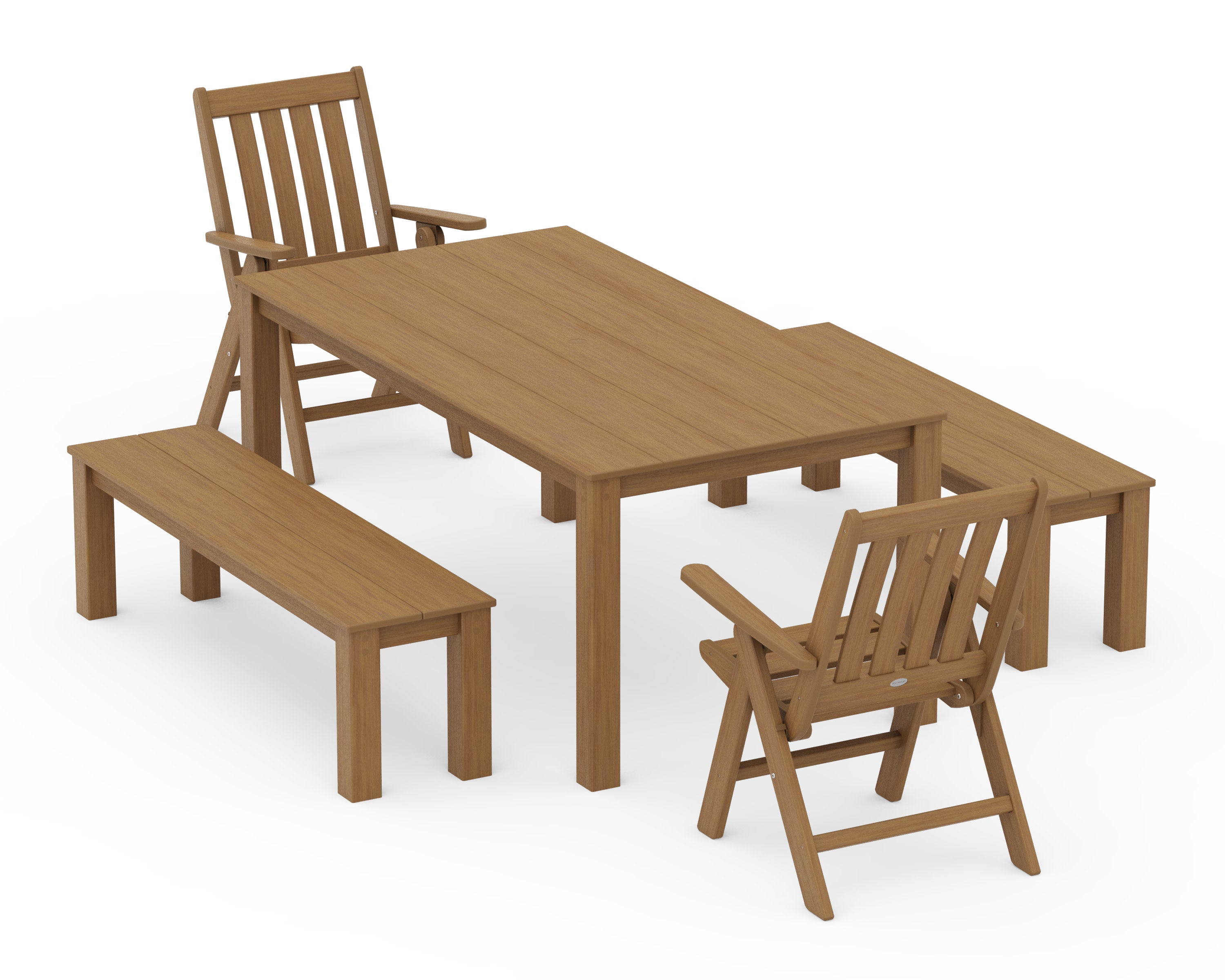 Vineyard Folding Chair 5-Piece Parsons Dining Set with Benches in Natural