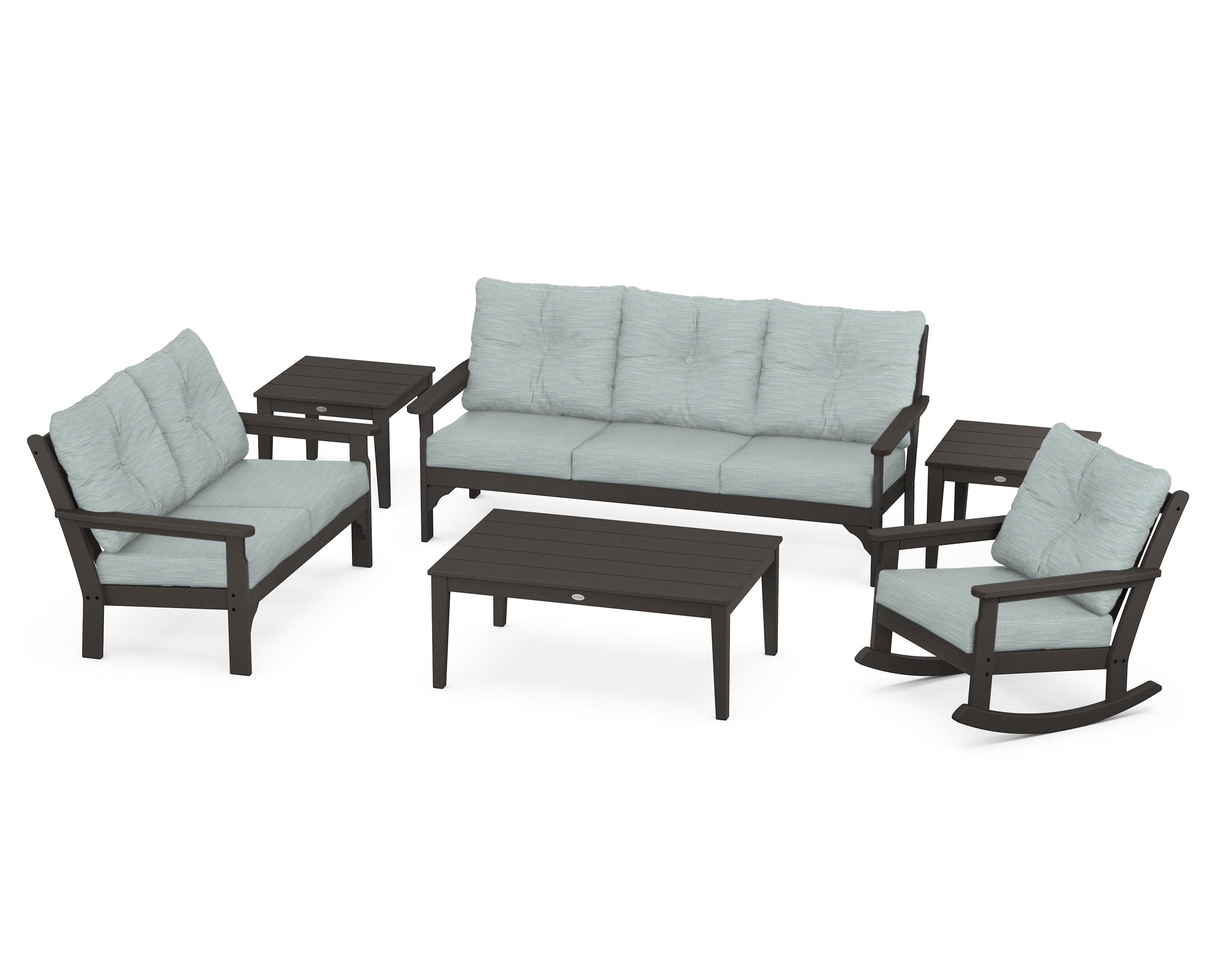 Vineyard 6-Piece Deep Seating Set in Vintage Coffee / Soothe Mist