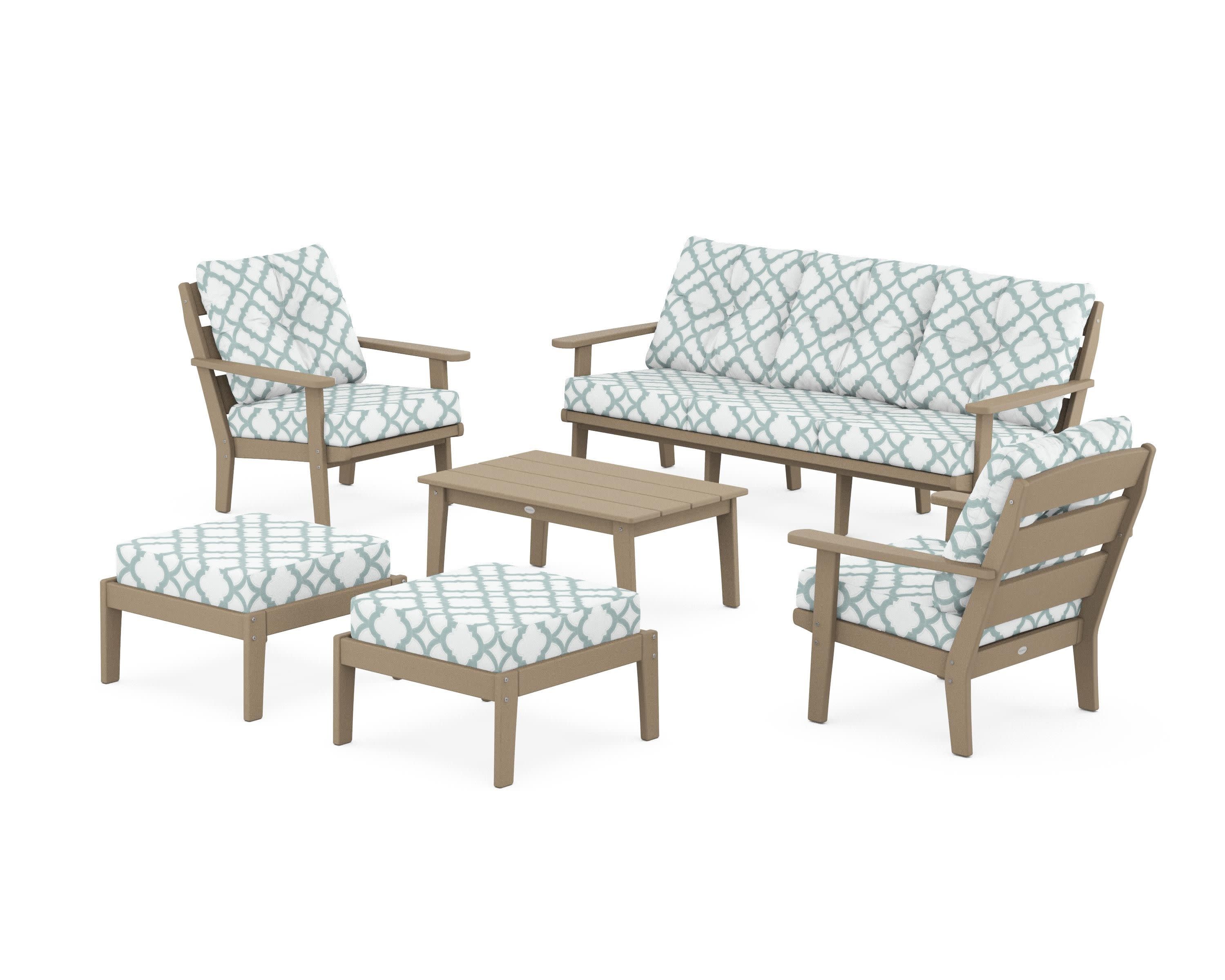 Lakeside 6-Piece Lounge Sofa Set in Vintage Sahara / Trellis Glacier Spa