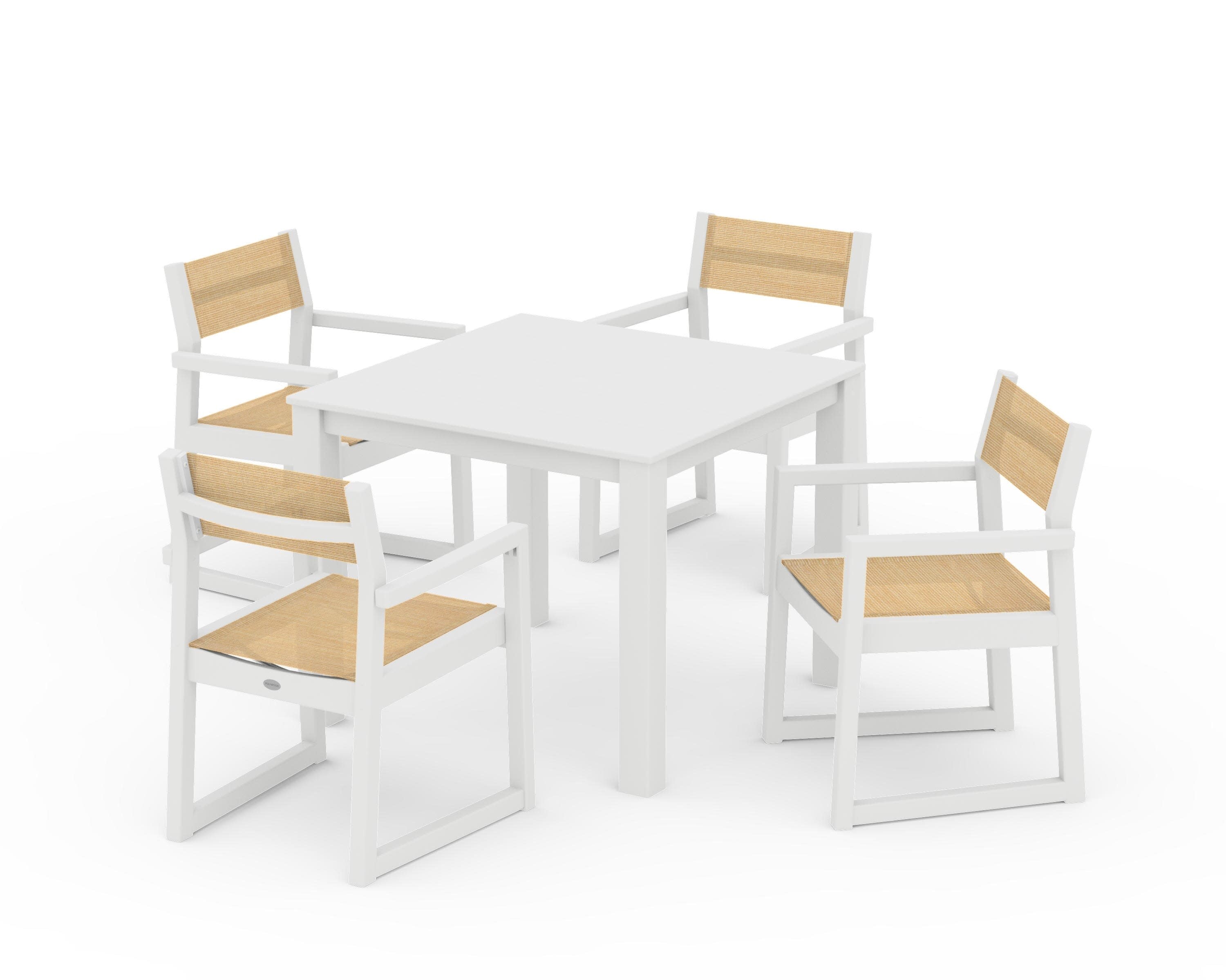 EDGE Sling Arm Chair 5-Piece Parsons Dining Set in White / Dupioni Apricot Sling