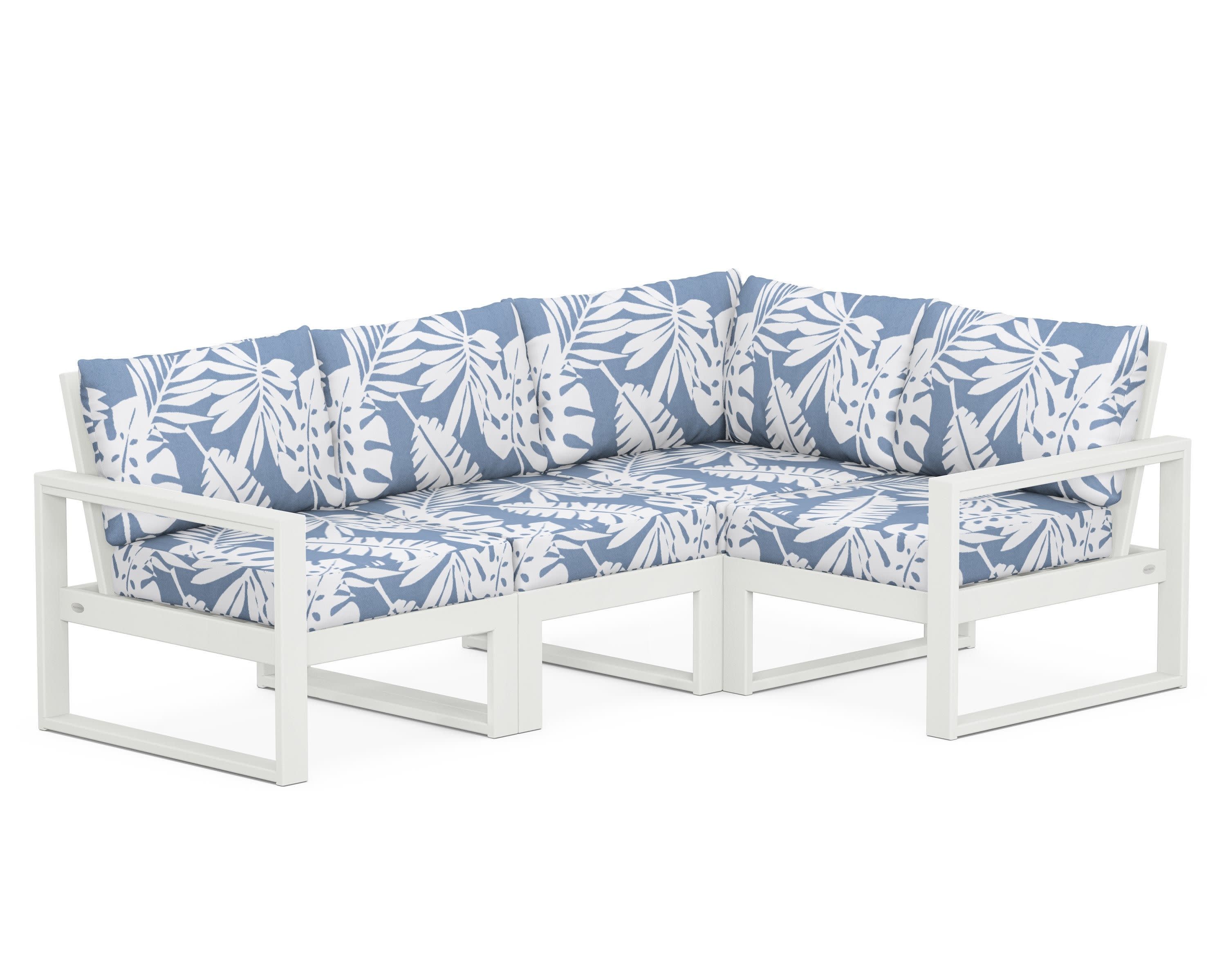 EDGE 4-Piece Modular Deep Seating Set in Vintage White / Leaf Sky Blue