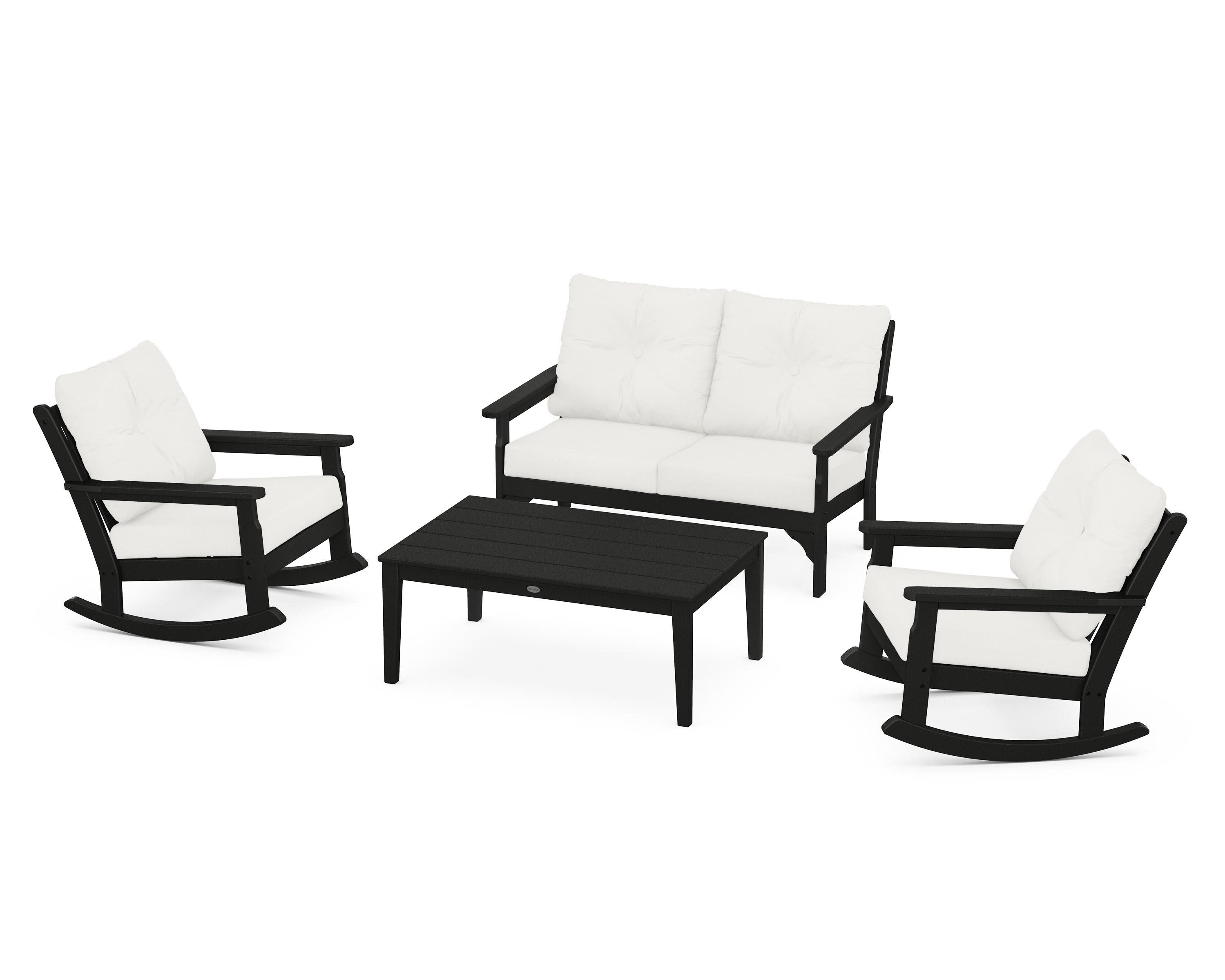 Vineyard 4-Piece Deep Seating Rocking Chair Set in Black / Natural Linen