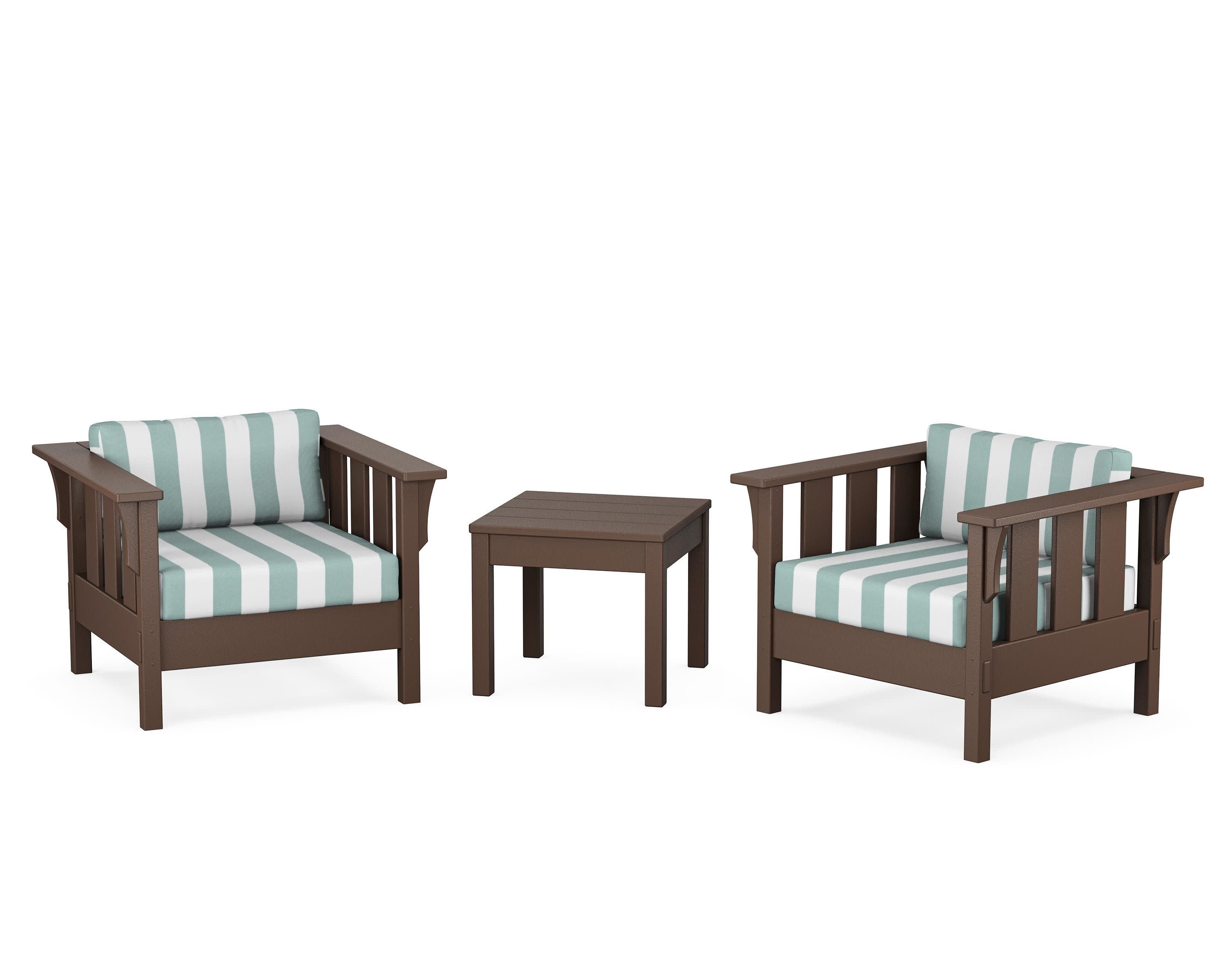 Acadia 3-Piece Deep Seating Set in Mahogany / Cabana Stripe Glacier Spa