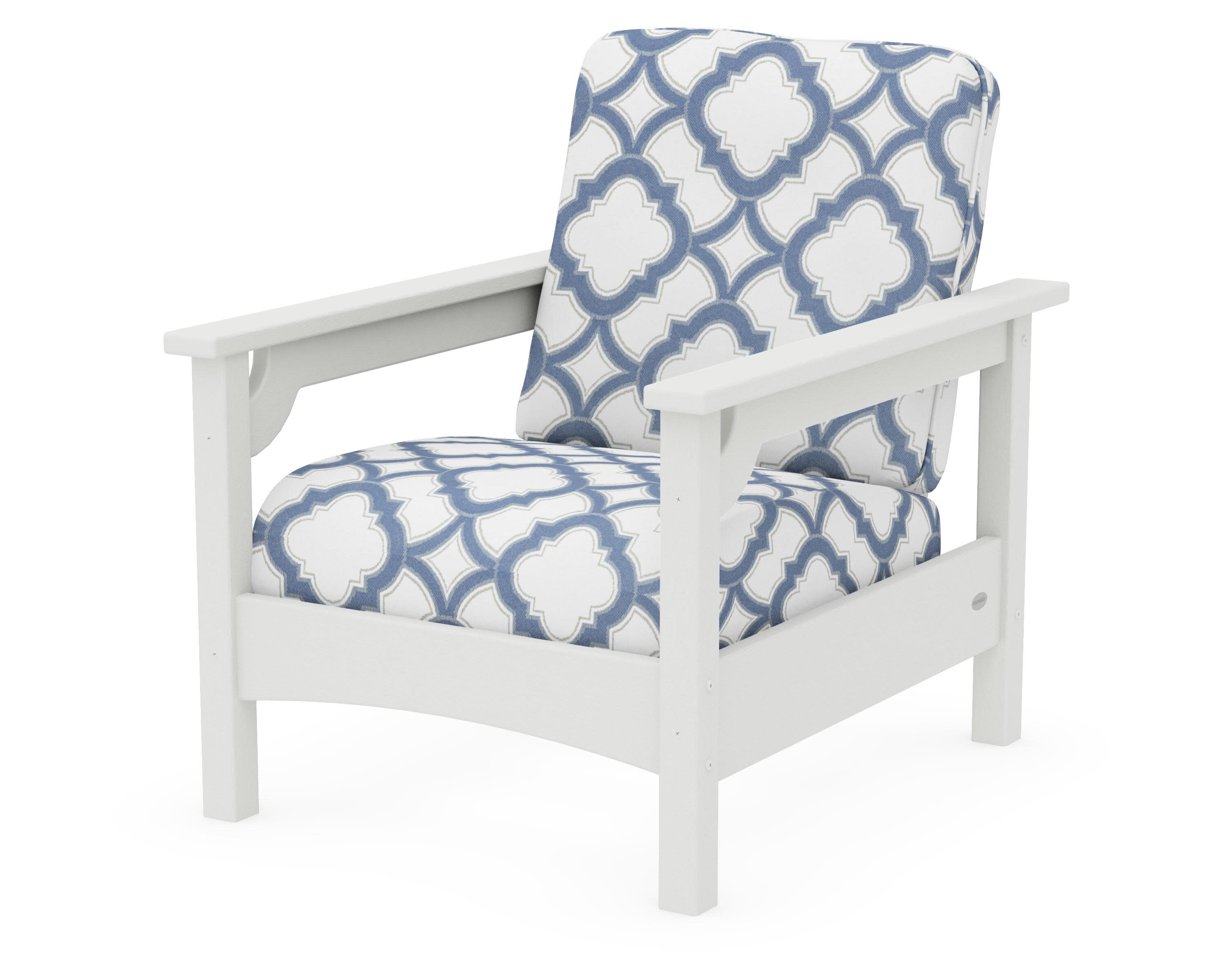 Club Chair in Vintage White / Trellis Sky Blue