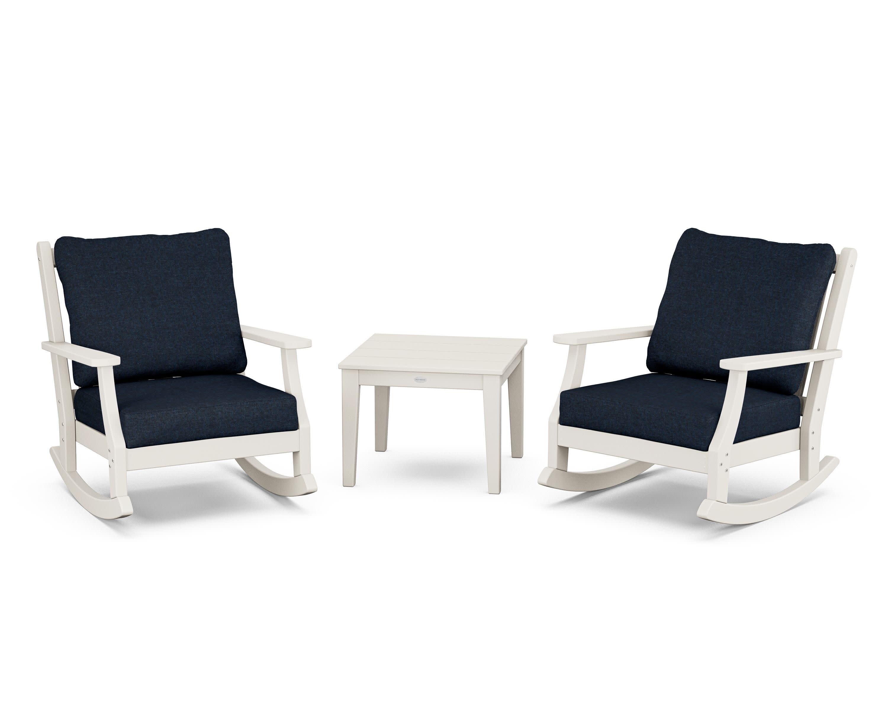 Wovendale 3-Piece Deep Seating Rocker Set in Sand / Marine Indigo