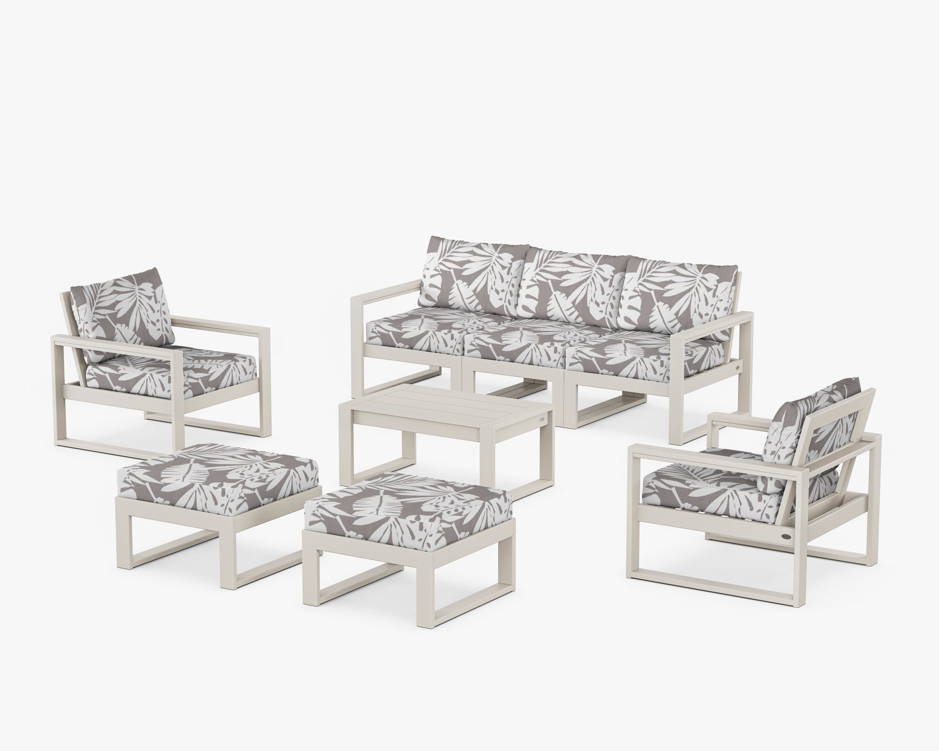 EDGE Sectional 8-Piece Lounge Sofa Set in Sand / Leaf Grey Mist