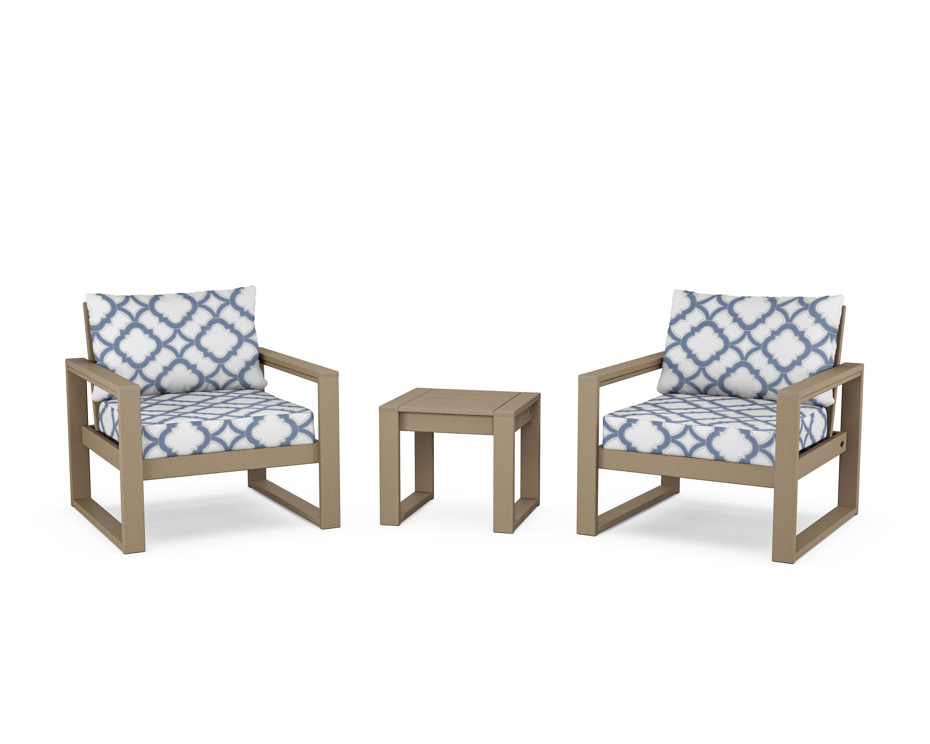 EDGE Sectional 3-Piece Deep Seating Set in Vintage Sahara / Trellis Sky Blue