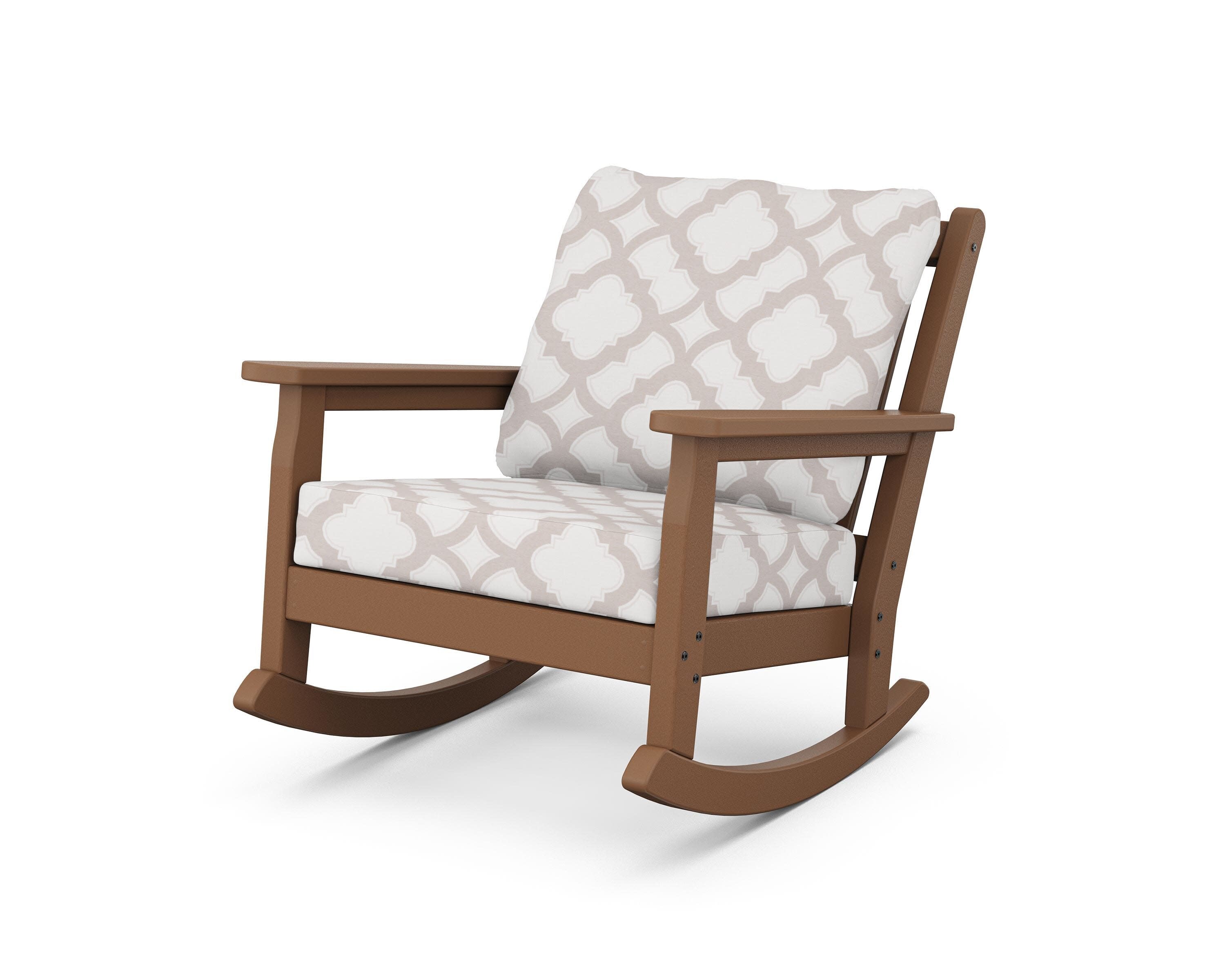 Chippendale Deep Seating Rocking Chair in Teak / Trellis Dune Burlap