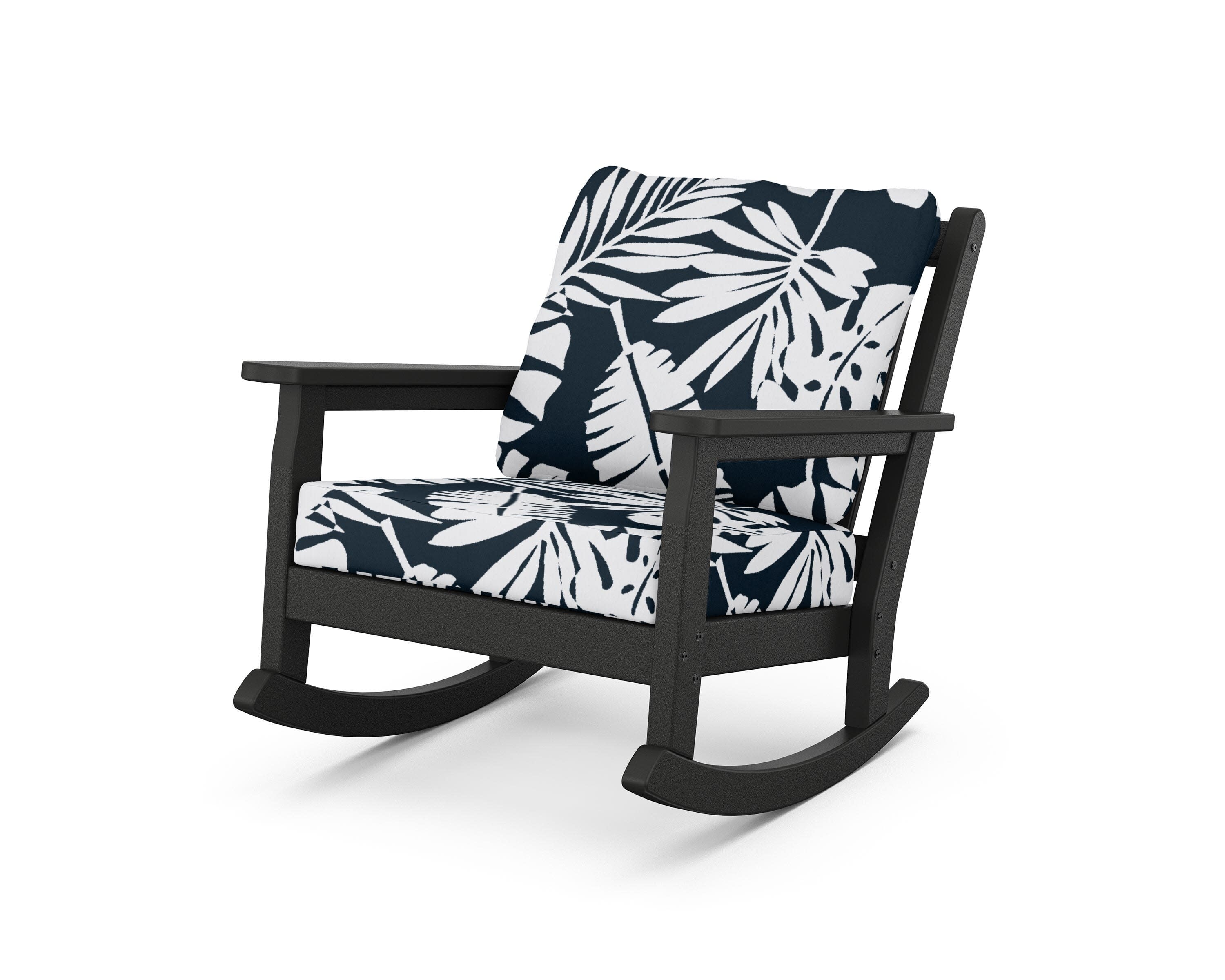 Chippendale Deep Seating Rocking Chair in Black / Leaf Marine Indigo