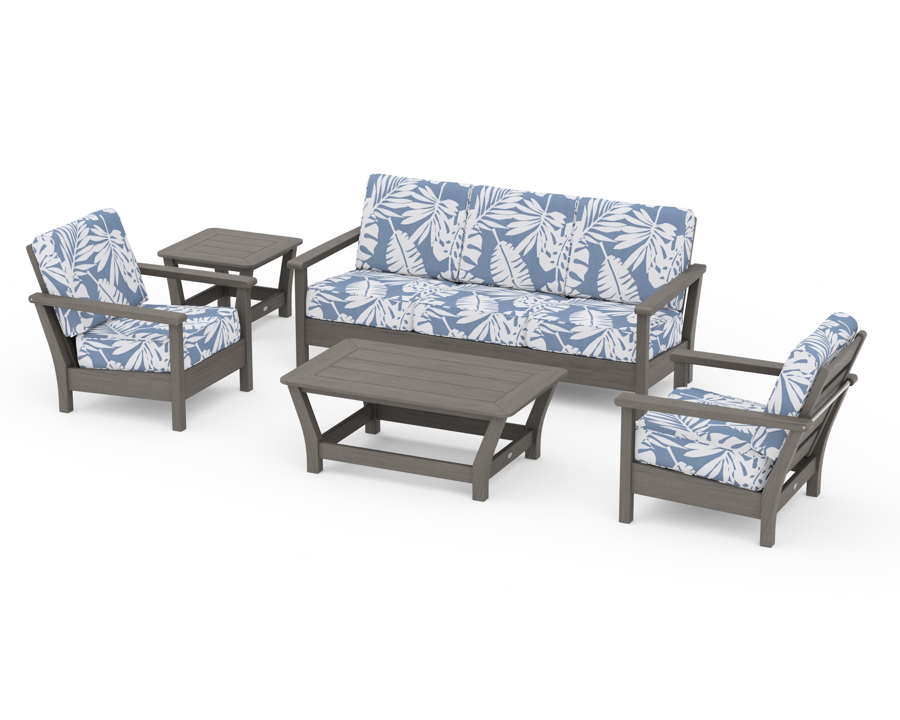 Harbour 5-Piece Deep Seating Set in Driftwood / Leaf Sky Blue