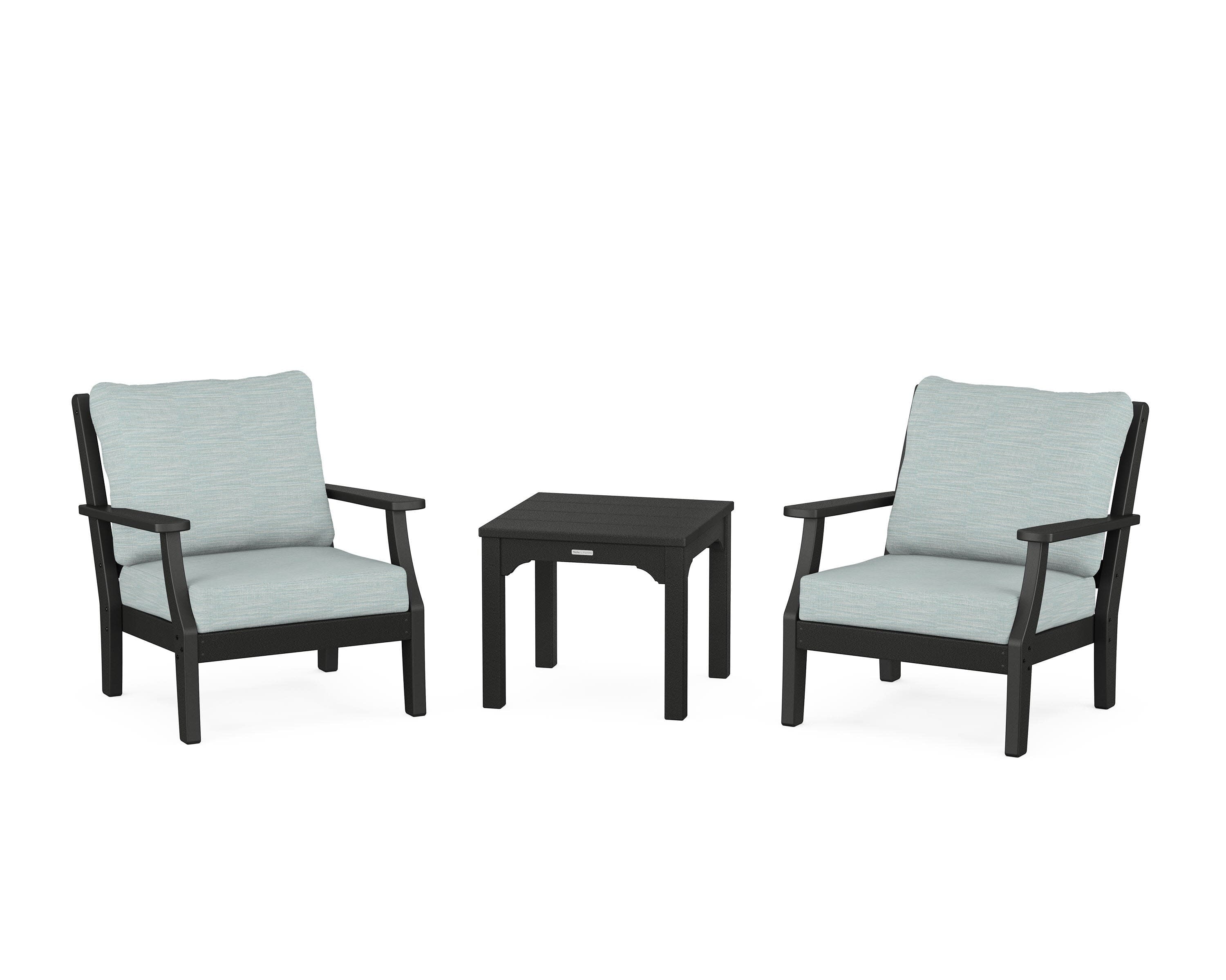 Chinoiserie 3-Piece Deep Seating Set in Black / Soothe Mist