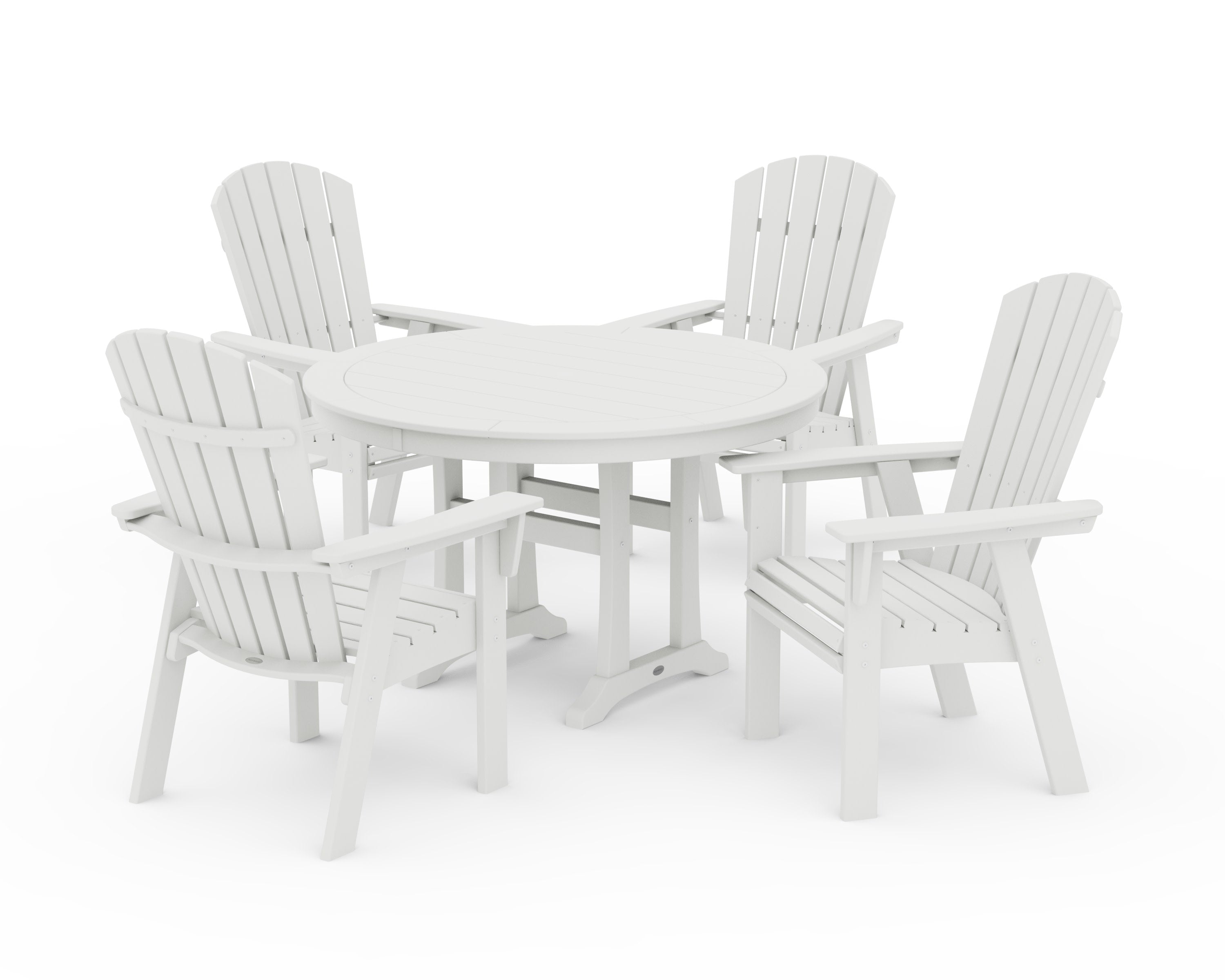Nautical Curveback Adirondack 5-Piece Round Dining Set with Trestle Legs in Vintage White