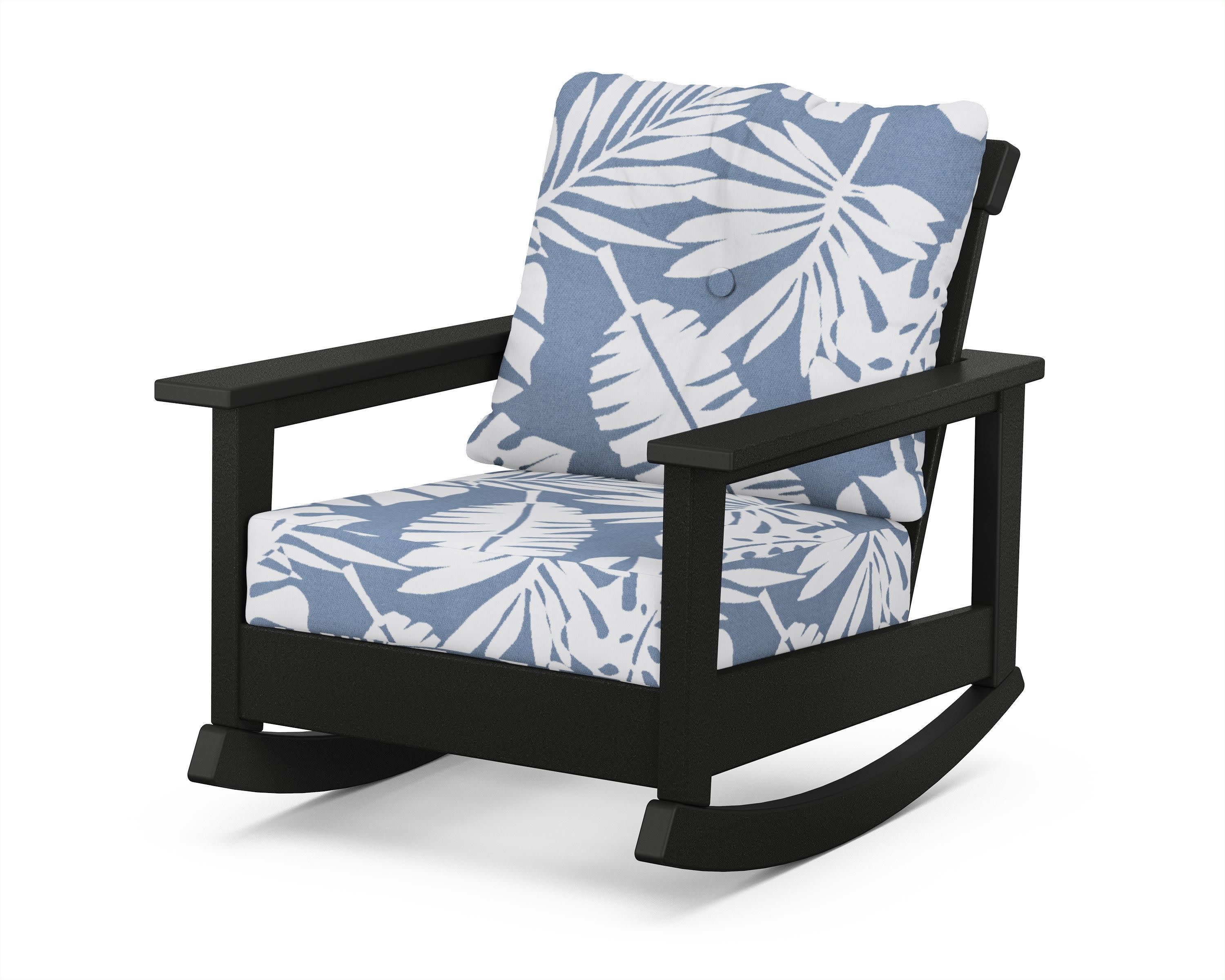 Prescott Deep Seating Rocking Chair in Black / Leaf Sky Blue