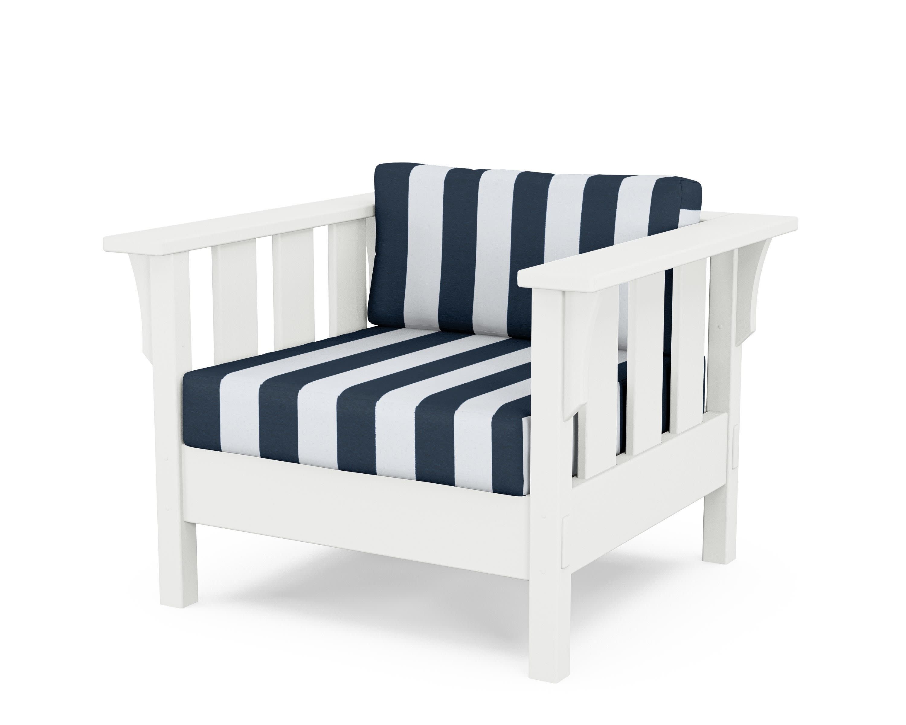 Acadia Deep Seating Chair in White / Cabana Stripe Marine Indigo