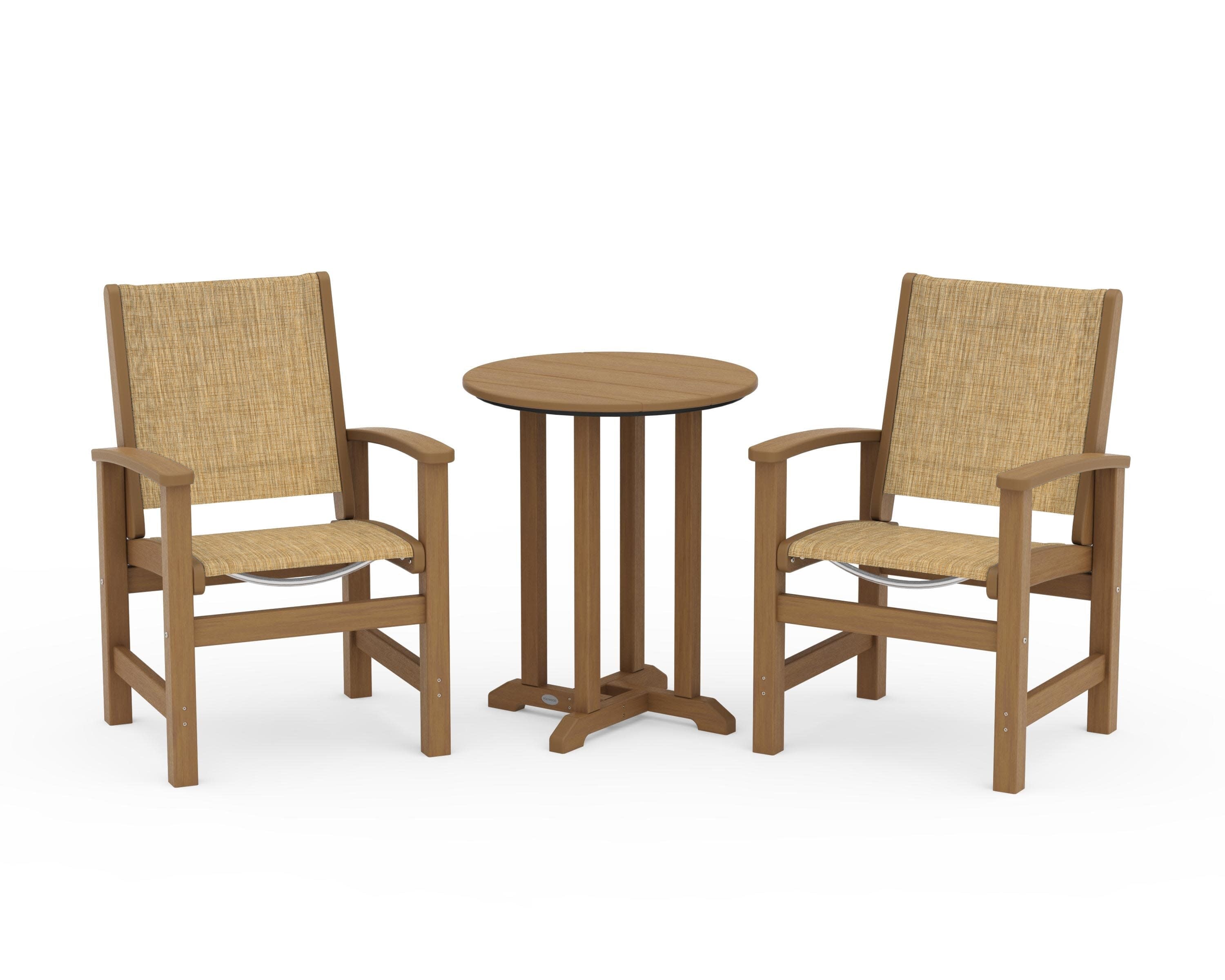Coastal 3-Piece Round Bistro Dining Set in Natural / Burlap Sling