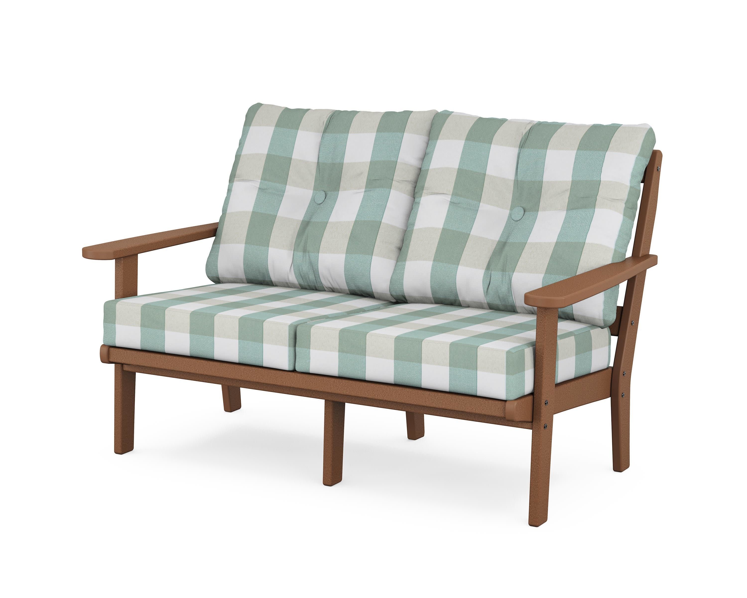 Mission Deep SeatingLoveseat in Teak / Buffalo Plaid Glacier Spa