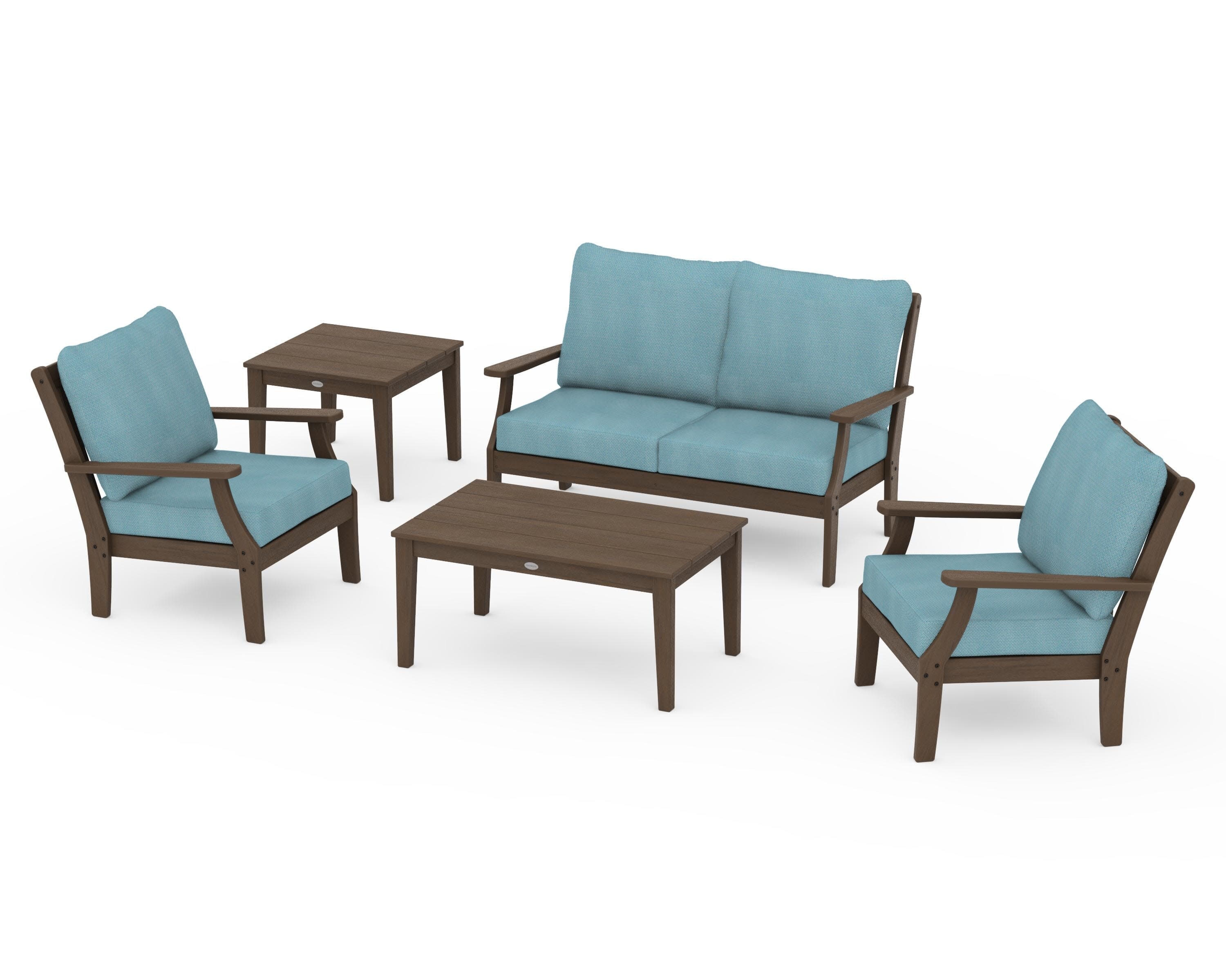 Braxton 5-Piece Deep Seating Set in Kona / Lattice Sky Blue