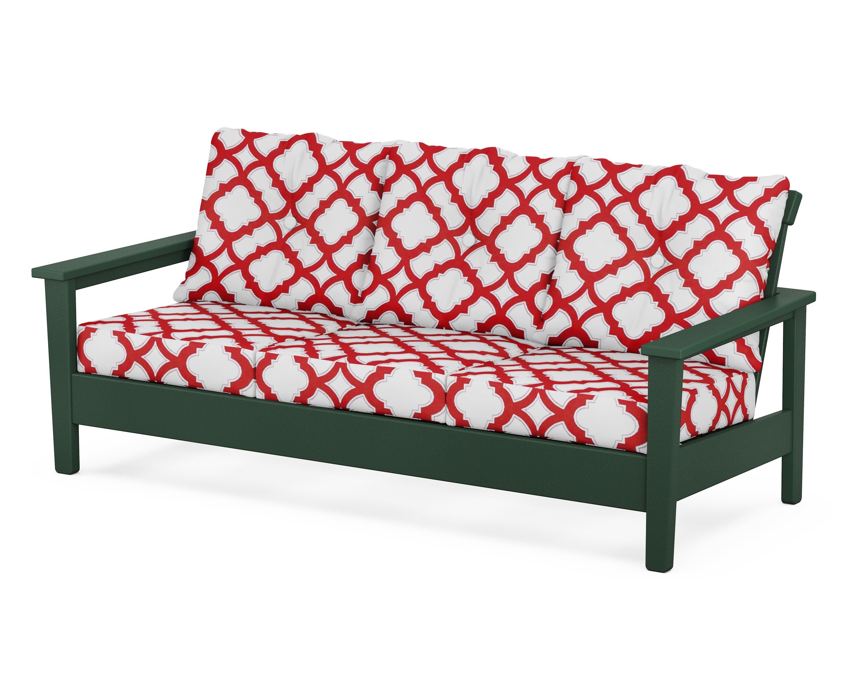 Prescott Deep Seating Sofa in Green / Trellis Crimson