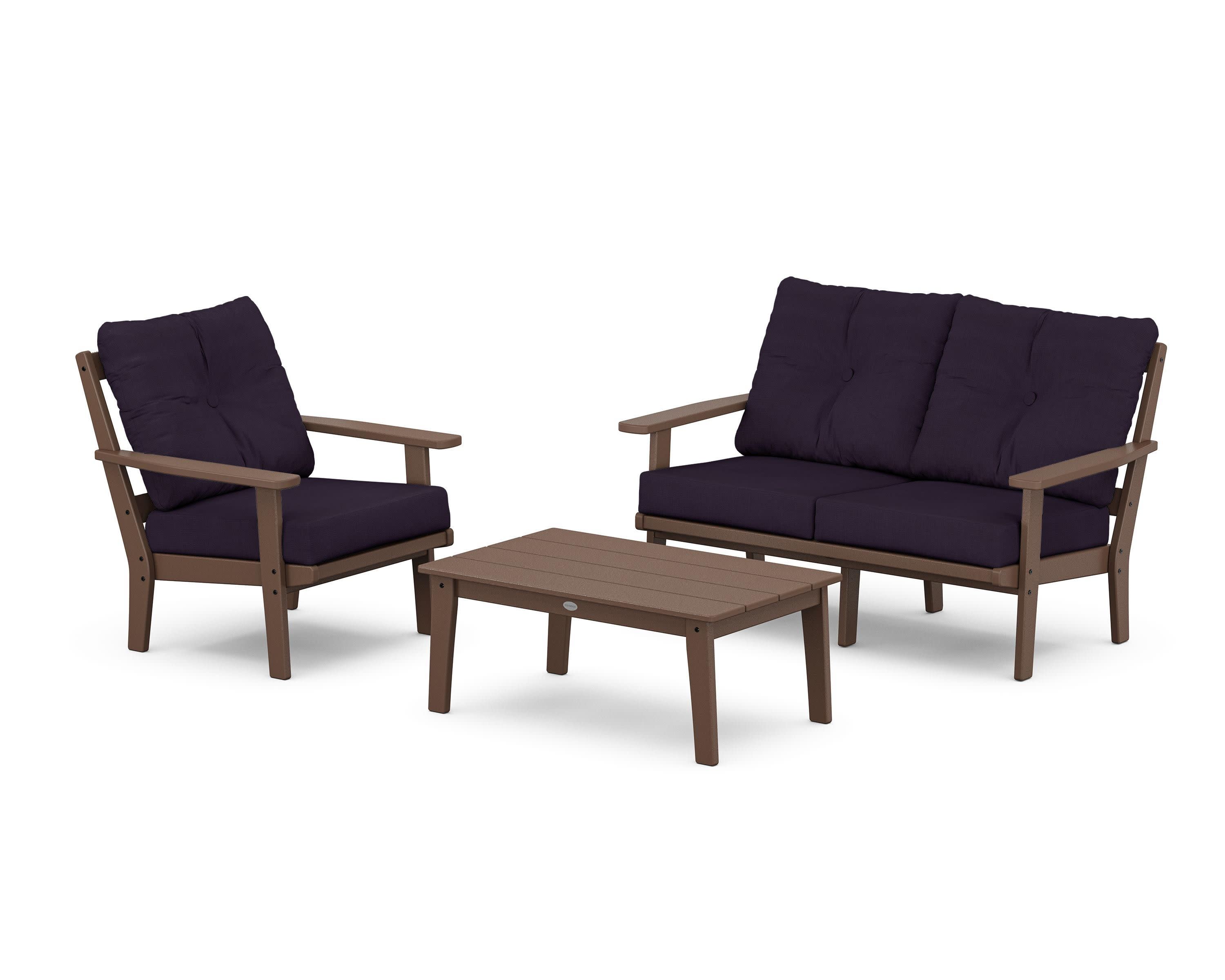 Oxford 3-Piece Deep Seating Set with Loveseat in Mahogany / Navy Linen