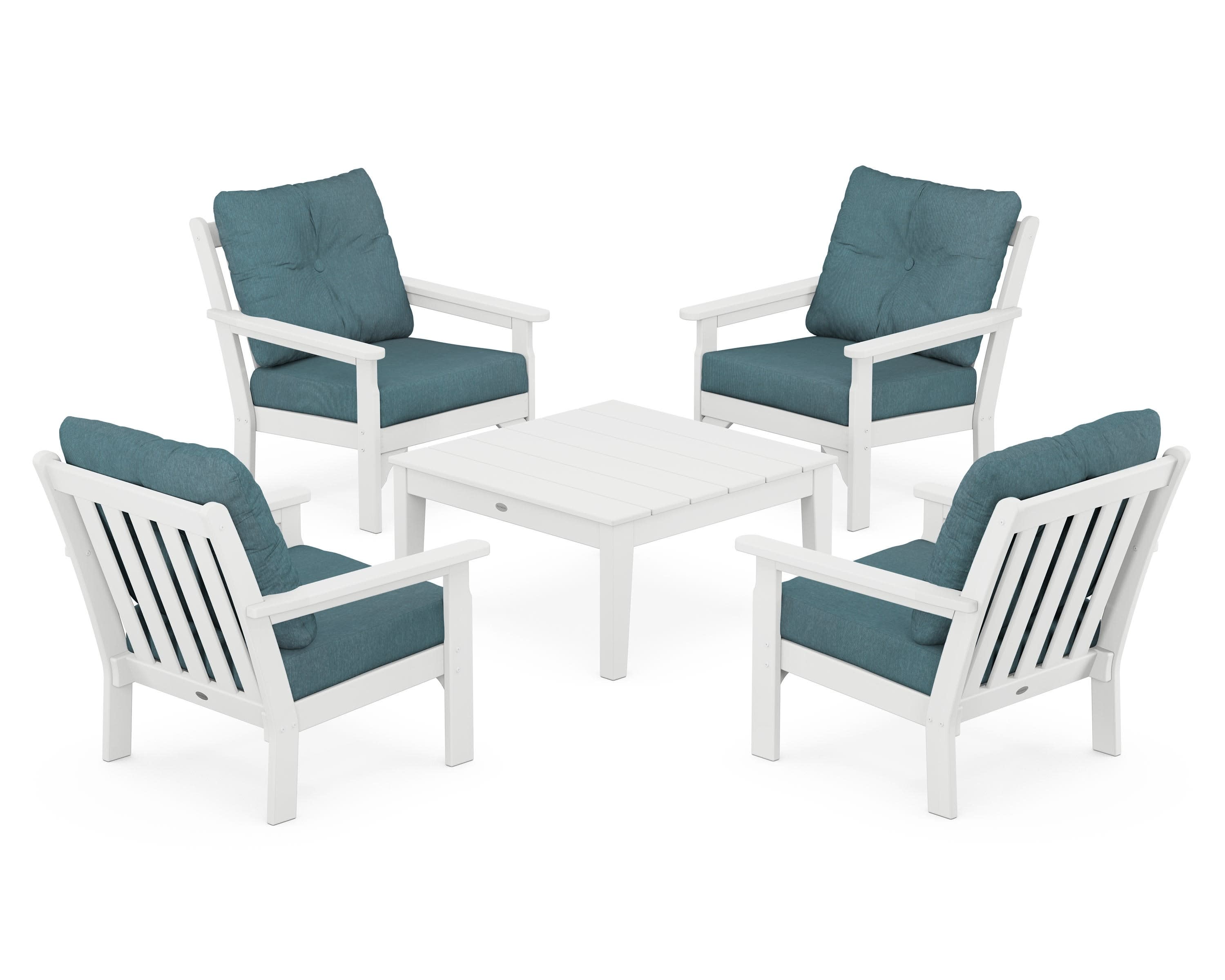 Vineyard 5-Piece Deep Seating Conversation Set in White / Ocean Teal