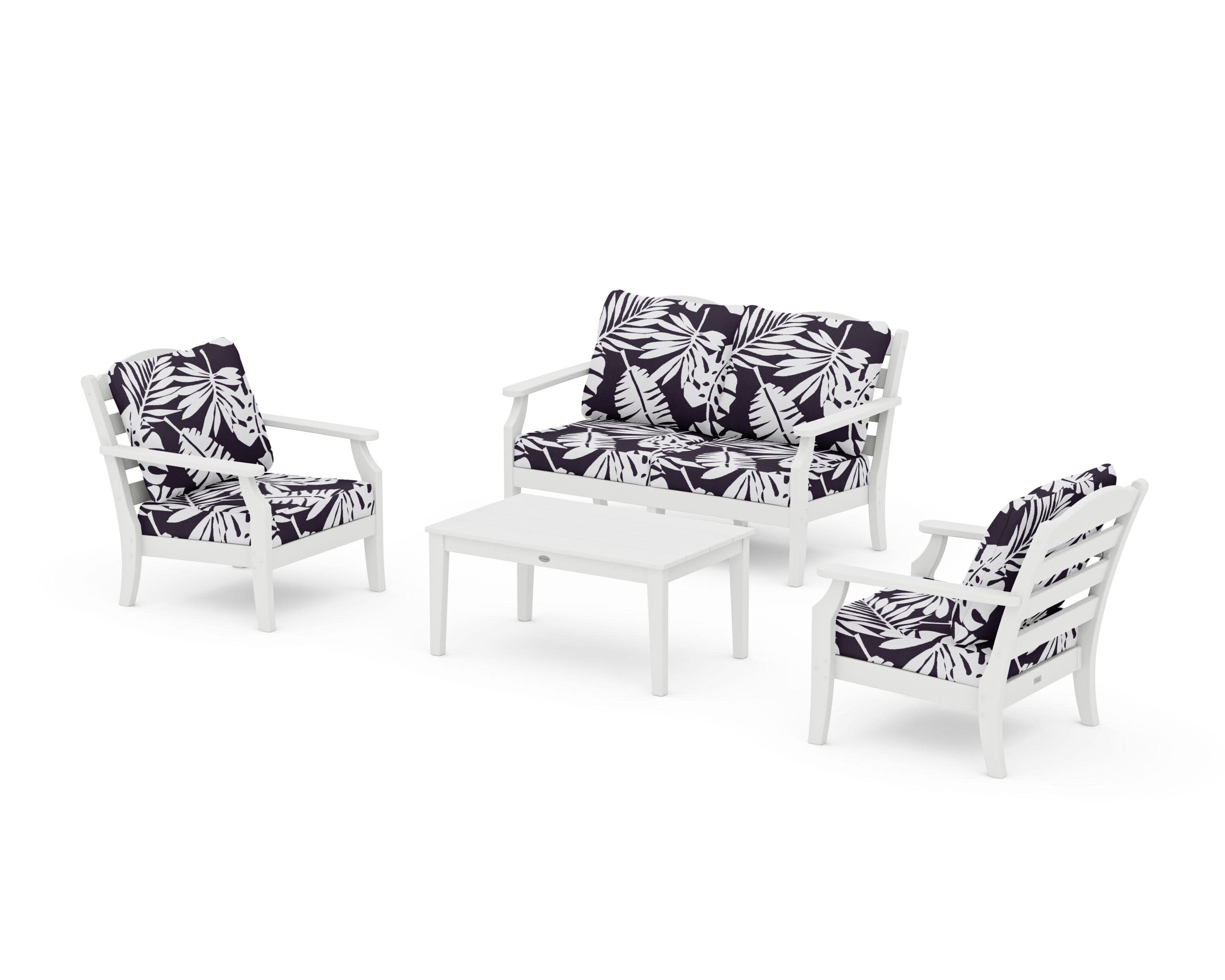 Savannah 4-Piece Deep Seating Set with Loveseat in White / Leaf Navy