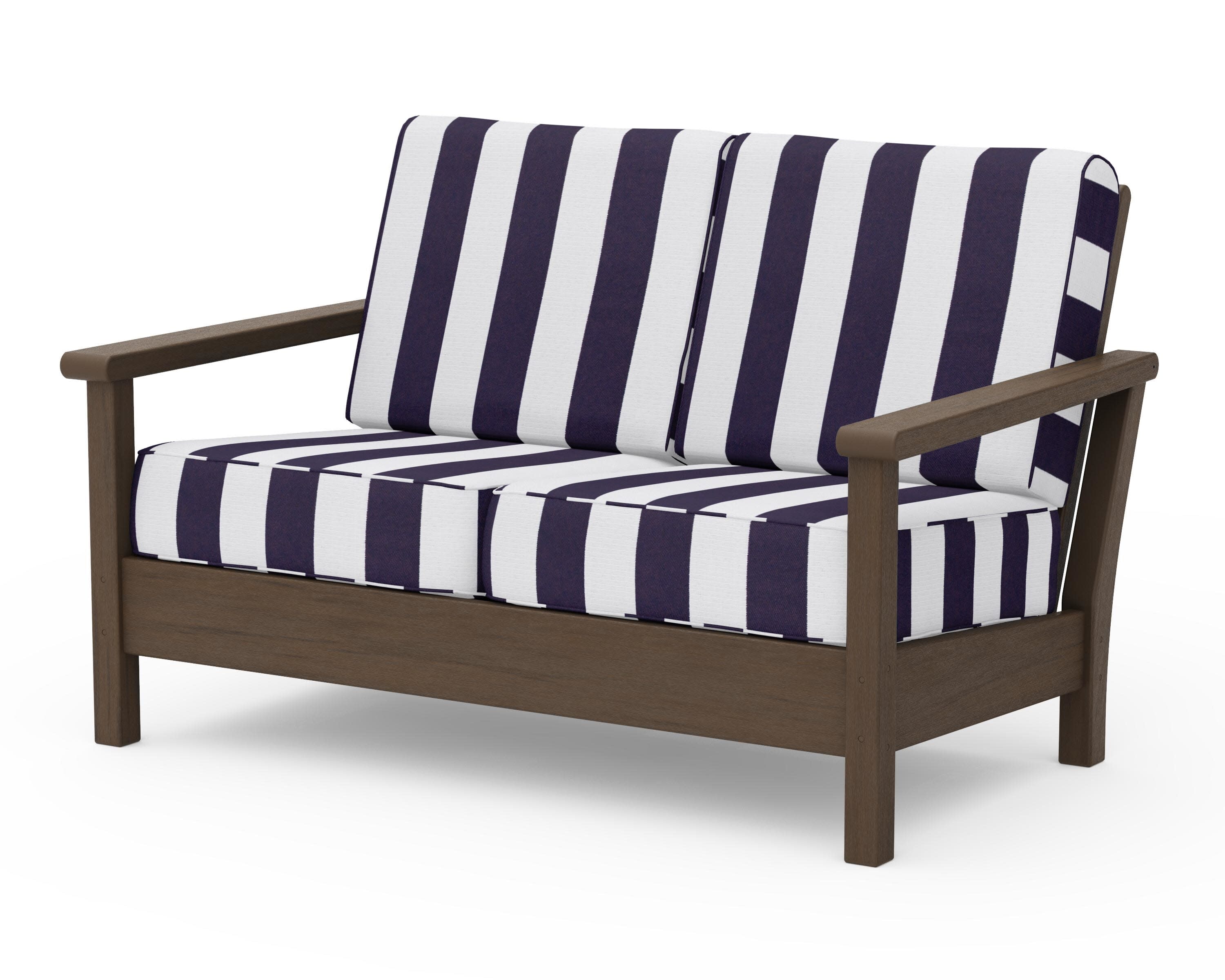 Harbour Deep Seating Loveseat in Kona / Cabana Stripe Navy