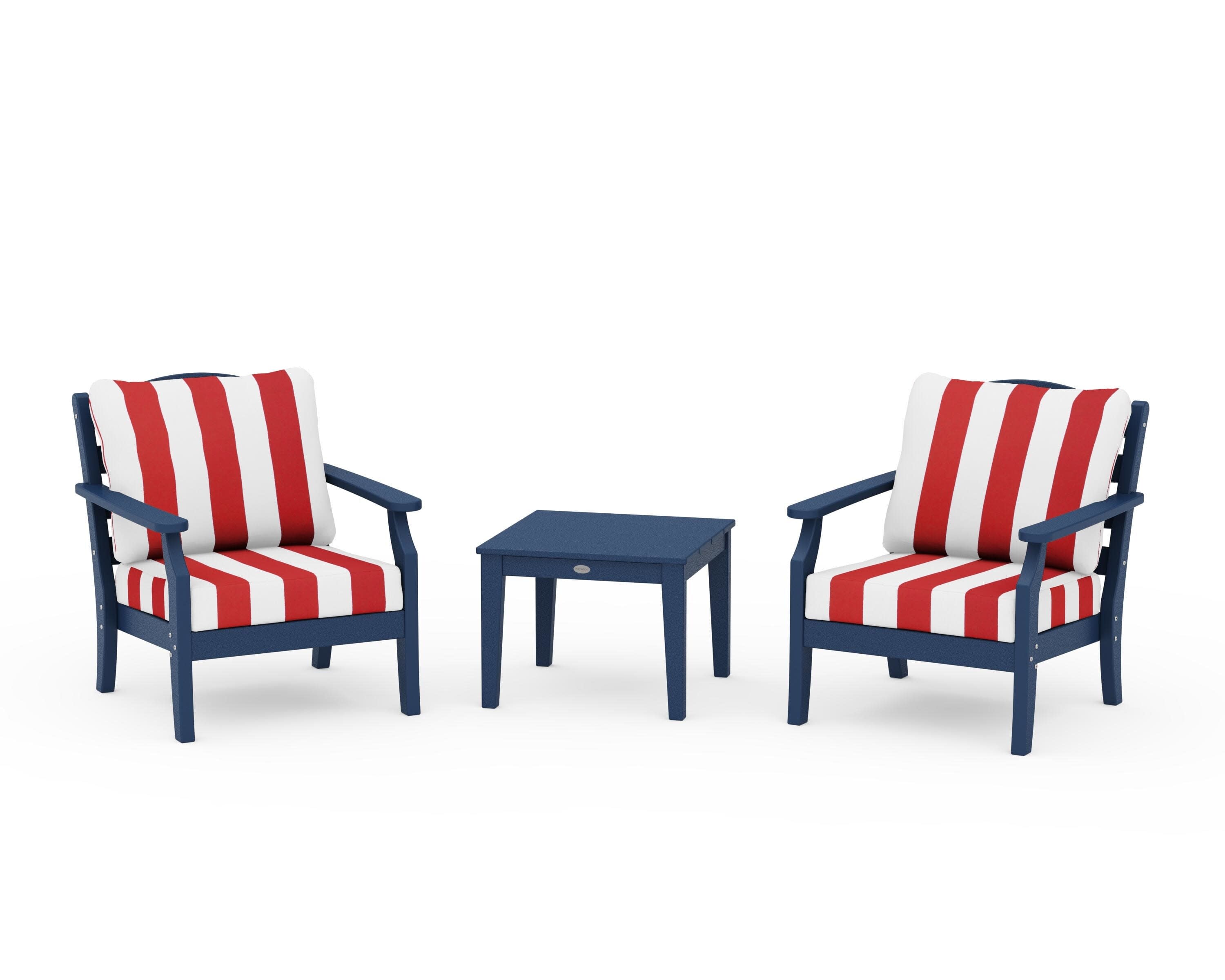 Savannah 3-Piece Deep Seating Set in Navy / Cabana Stripe Crimson