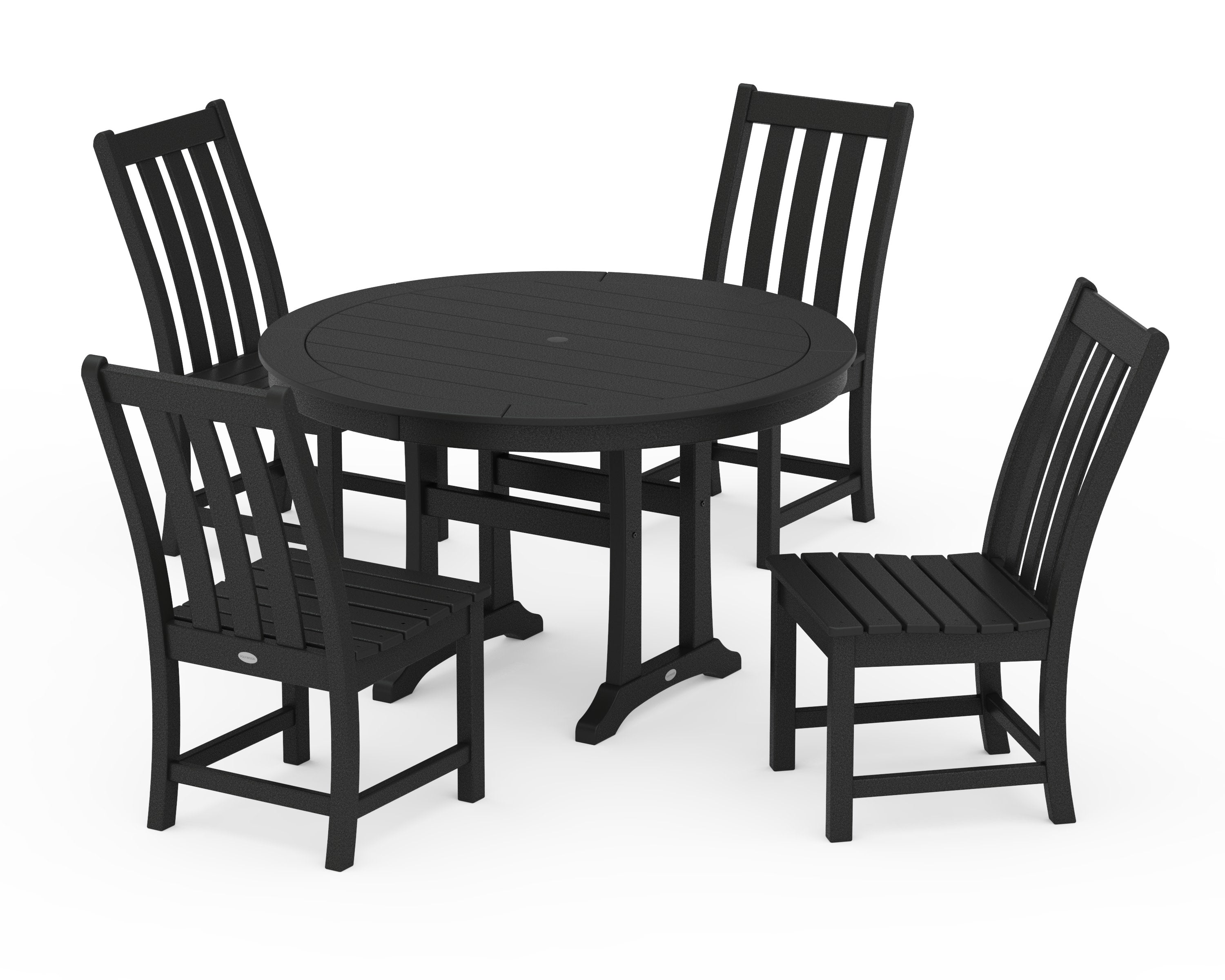 Vineyard Side Chair 5-Piece Round Dining Set With Trestle Legs in Black