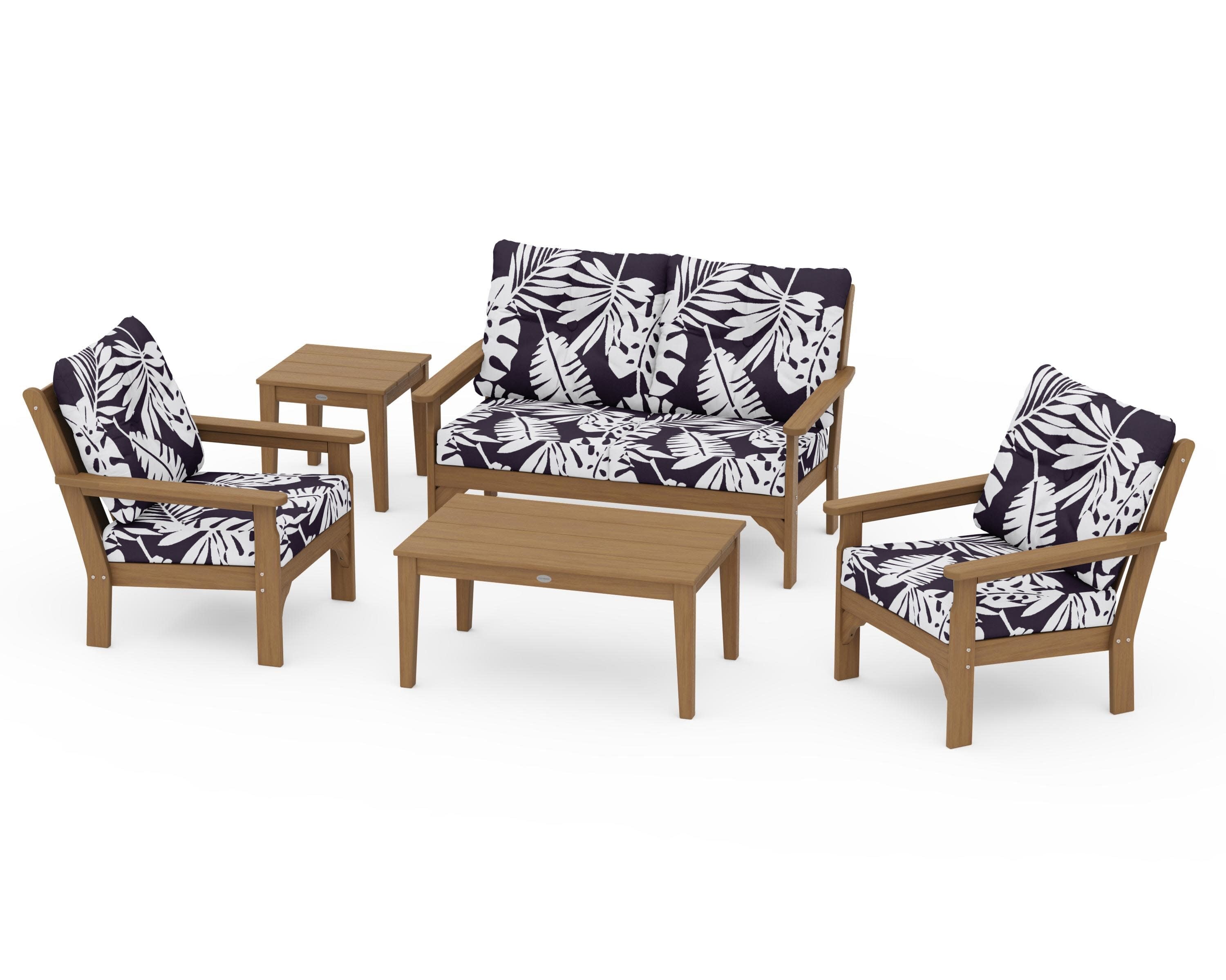 Vineyard 5-Piece Deep Seating Set in Natural / Leaf Navy