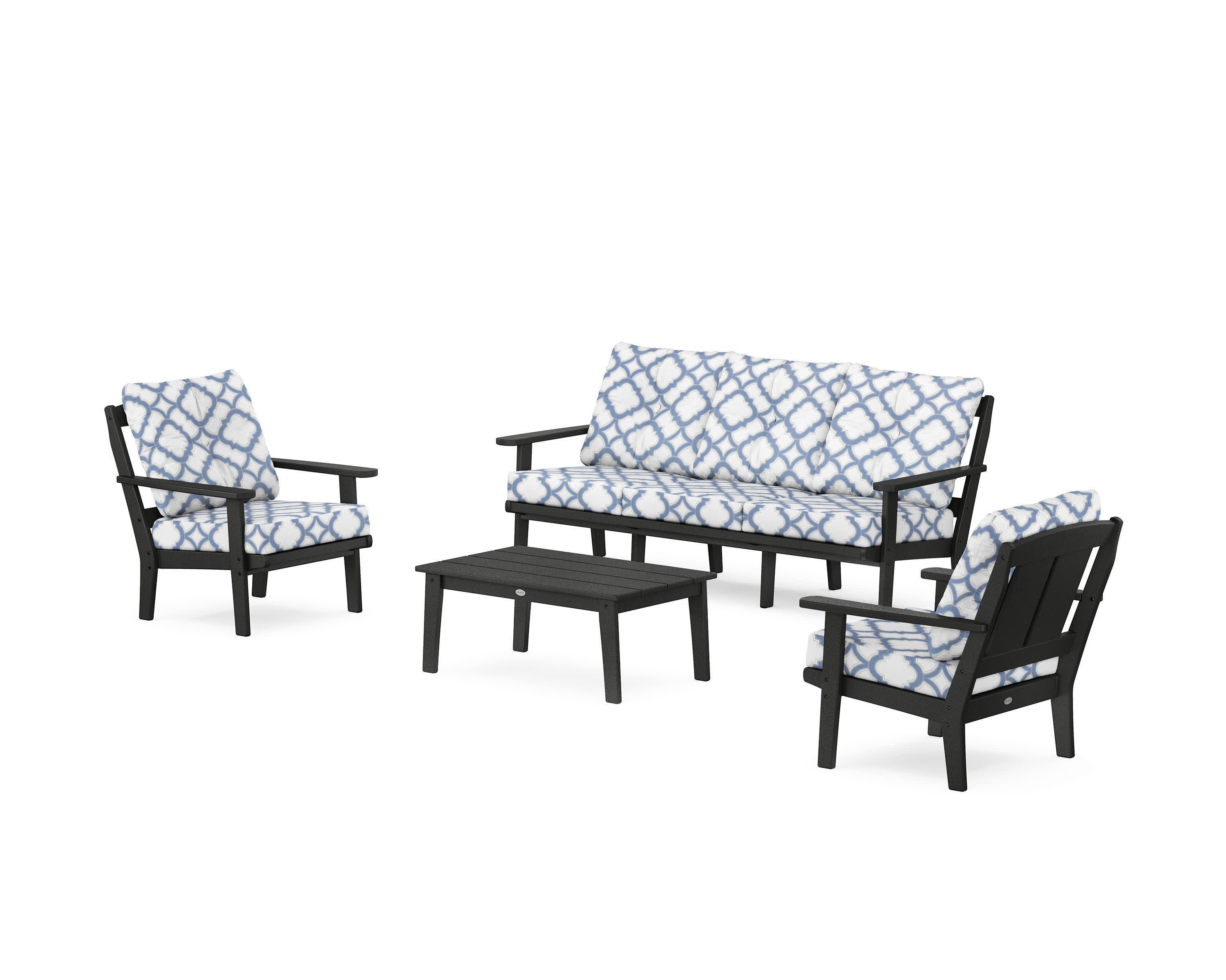 Mission 4-Piece Deep Seating Set with Sofa in Black / Trellis Sky Blue