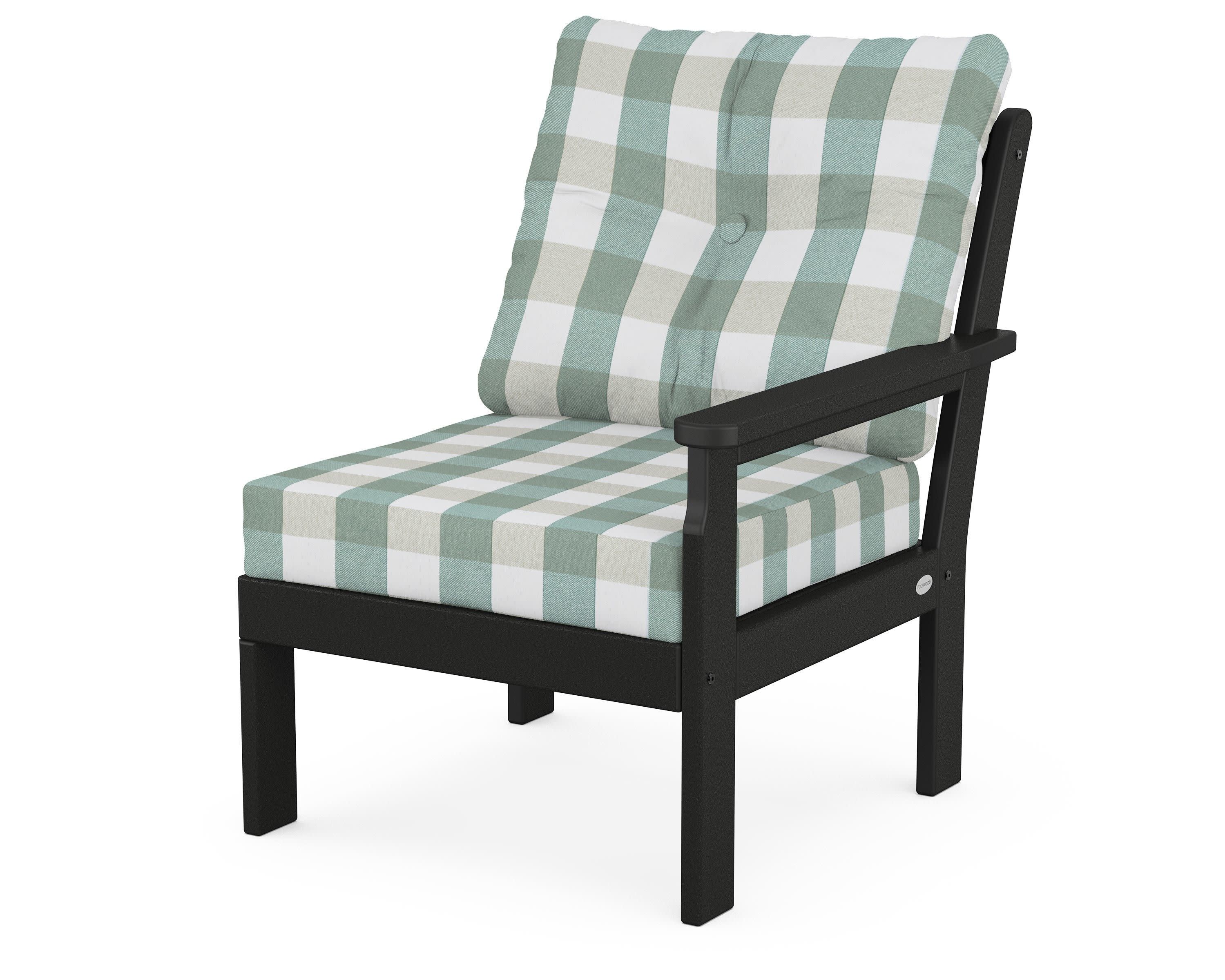 Vineyard Modular Right Arm Chair in Black / Buffalo Plaid Glacier Spa