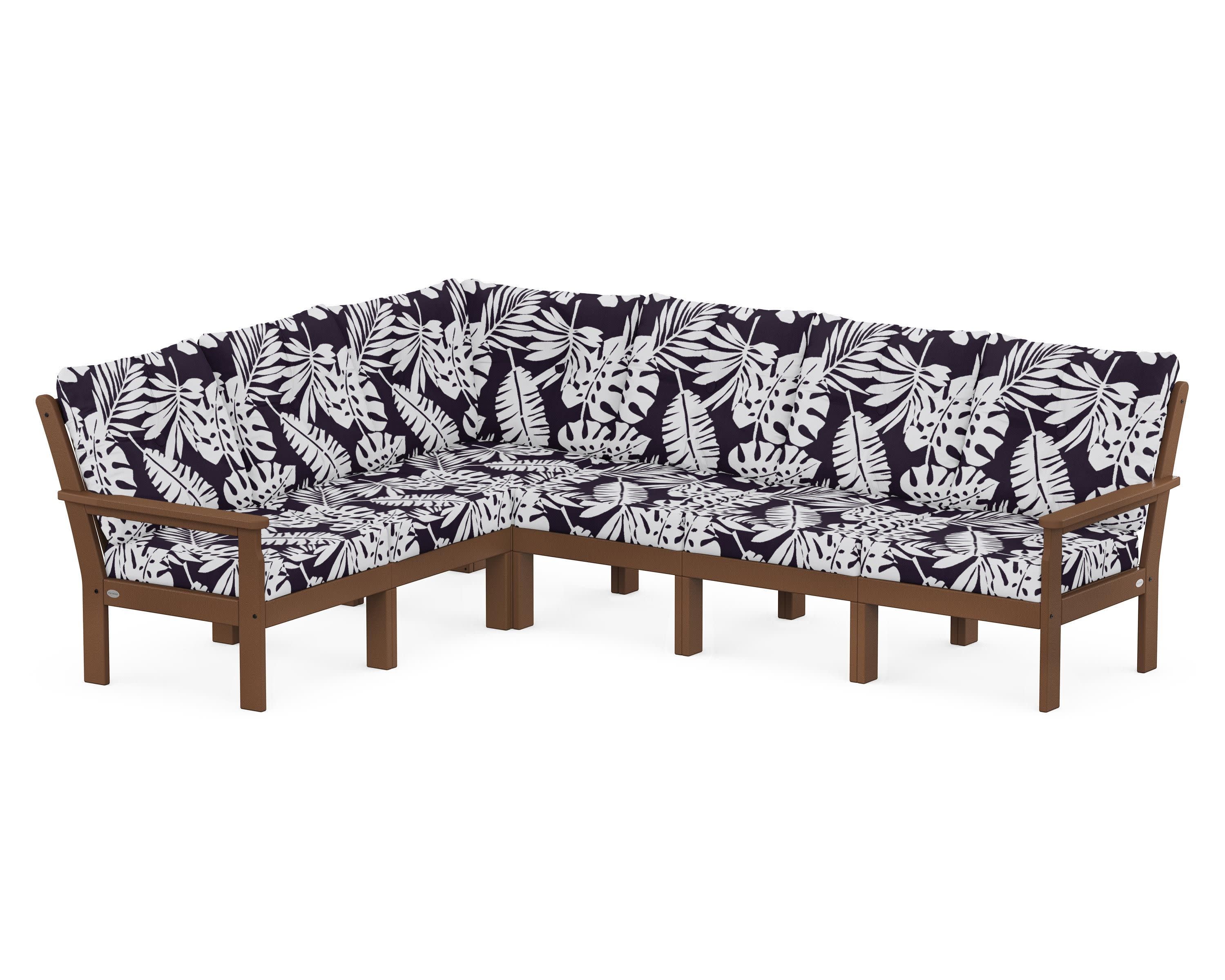 Vineyard 6-Piece Sectional in Teak / Leaf Navy