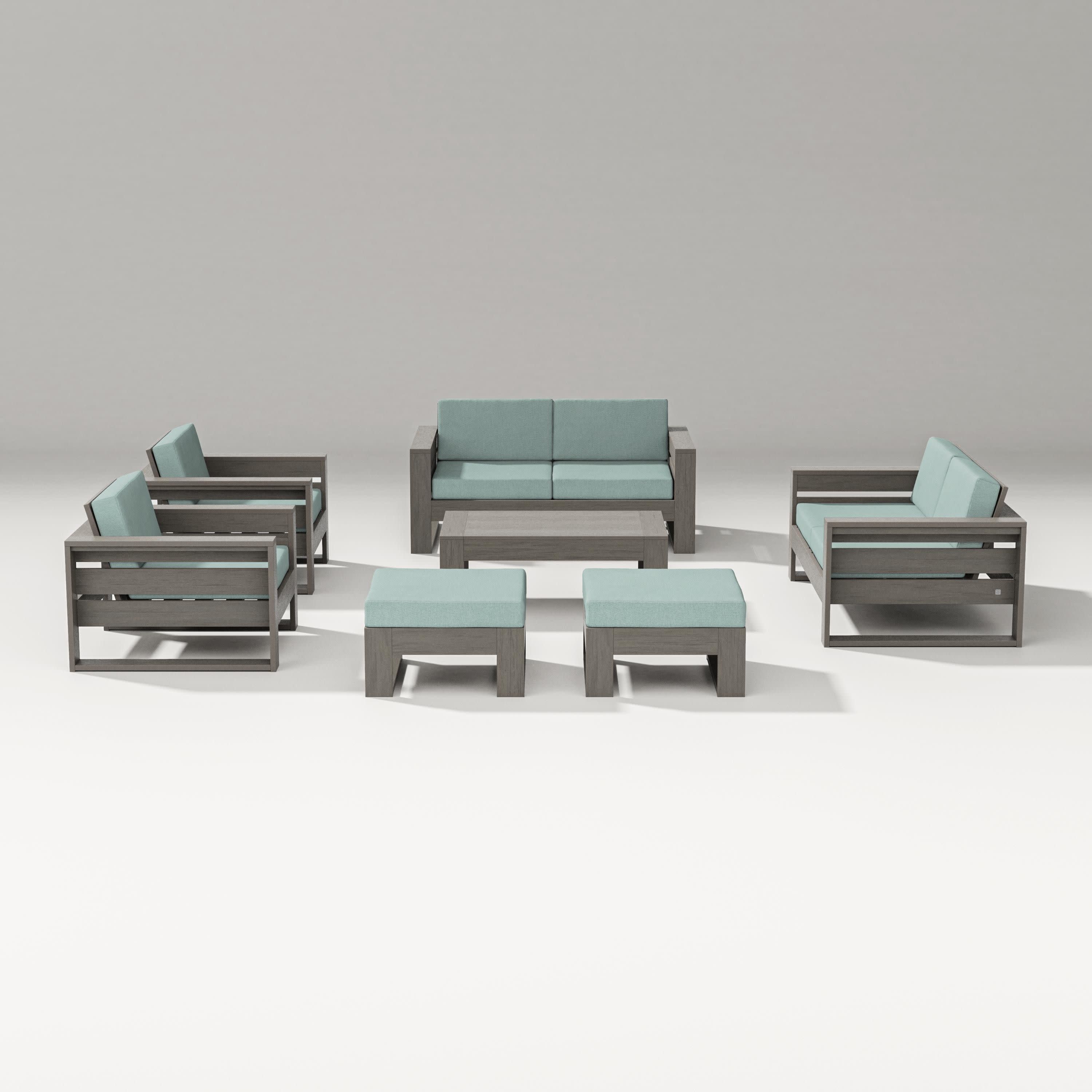 Latitude 7-Piece Lounge Loveseat Set in Driftwood / Glacier Spa