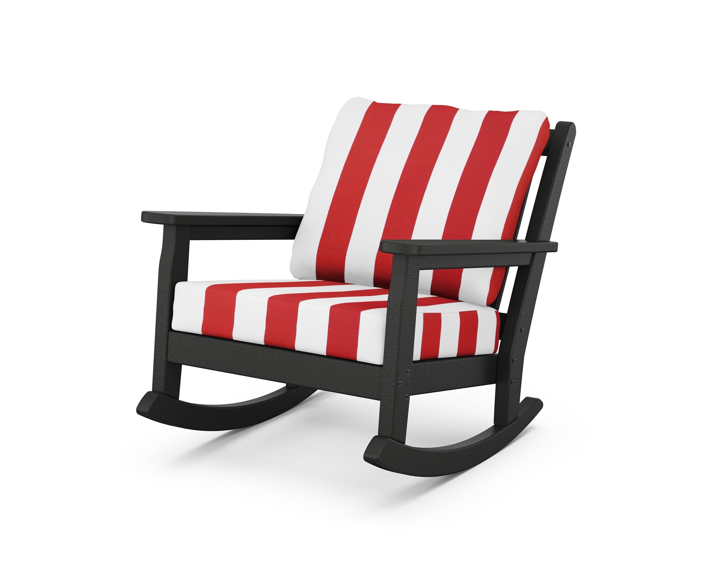Chippendale Deep Seating Rocking Chair in Black / Cabana Stripe Crimson