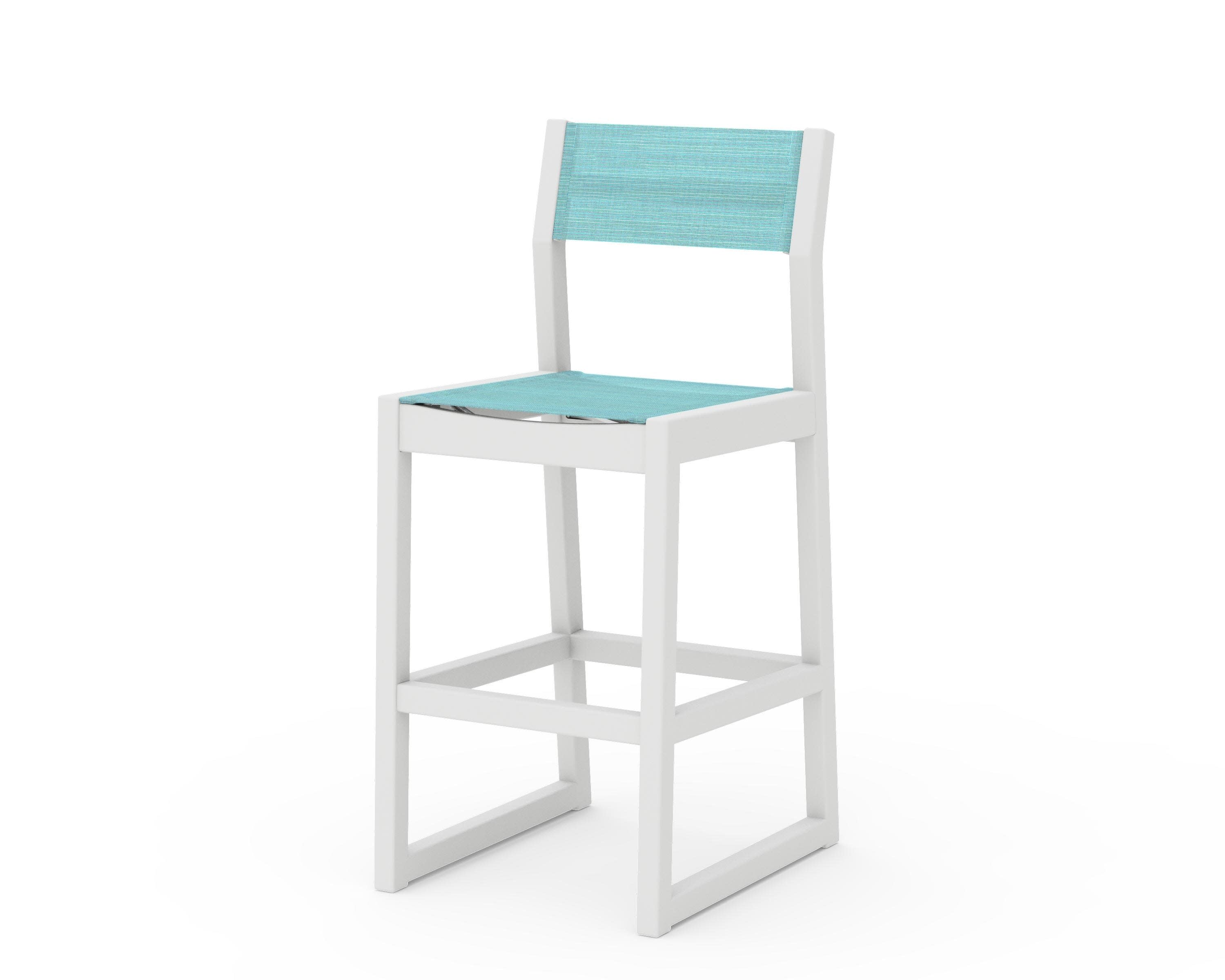 EDGE Sling Bar Side Chair in White / Dupioni Aquamarine Sling