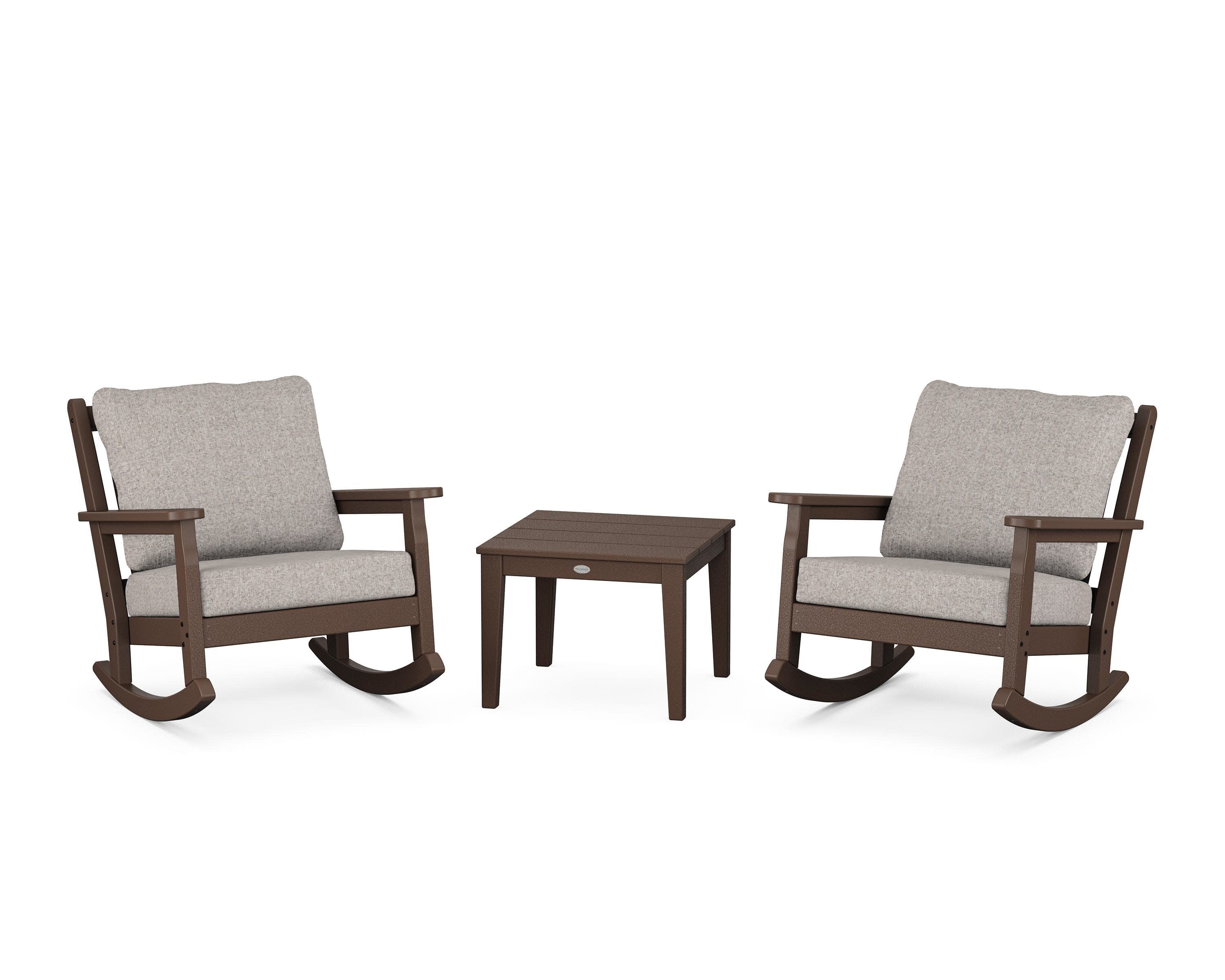 Chippendale 3-Piece Deep Seating Rocker Set in Mahogany / Weathered Tweed