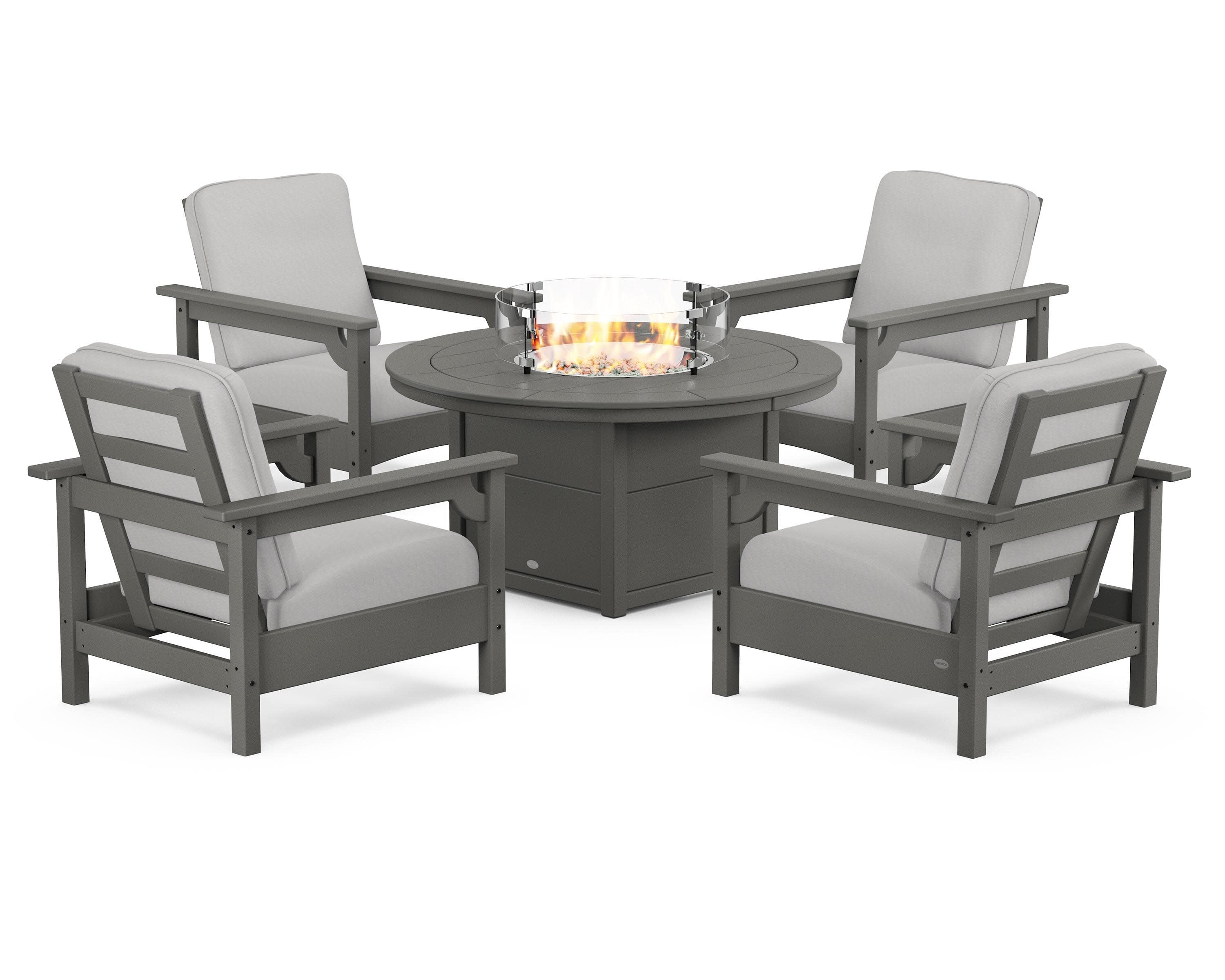 Club 5-Piece Conversation Set with Fire Pit Table in Slate Grey / Diamond in the Rough