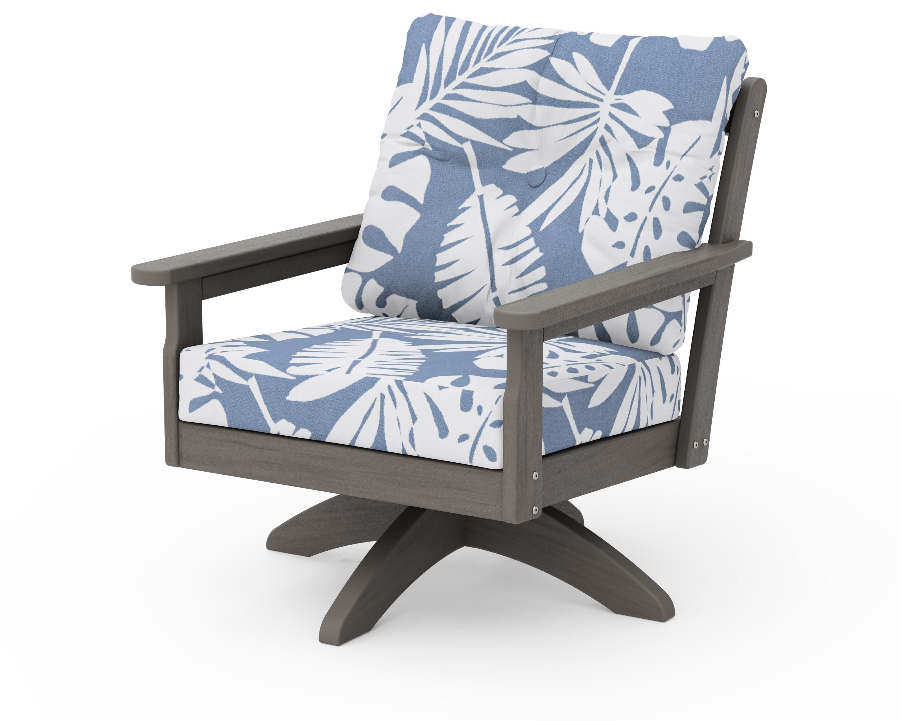 Vineyard Deep Seating Swivel Chair in Driftwood / Leaf Sky Blue