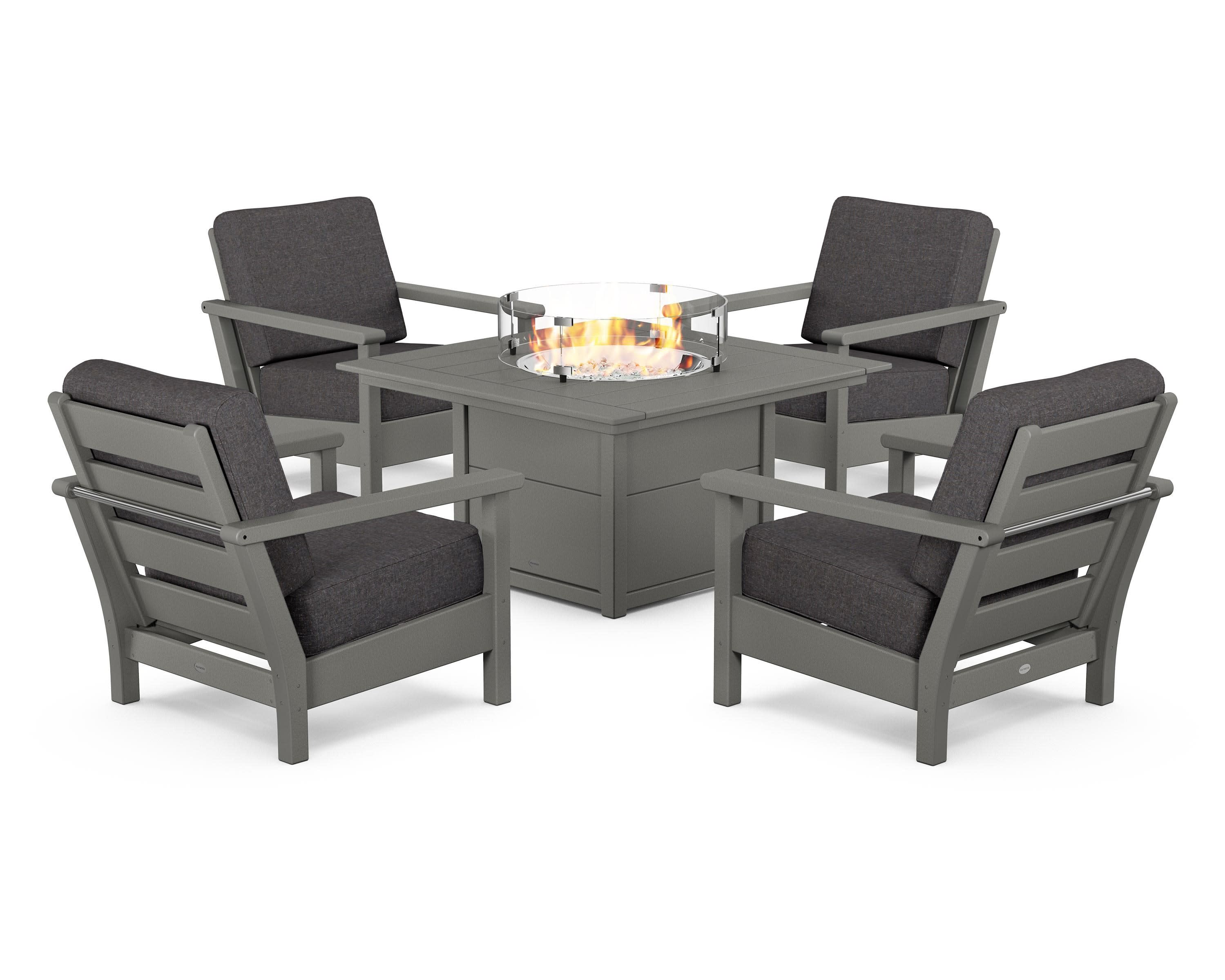 Harbour 5-Piece Conversation Set with Fire Pit Table in Slate Grey / Ash Charcoal