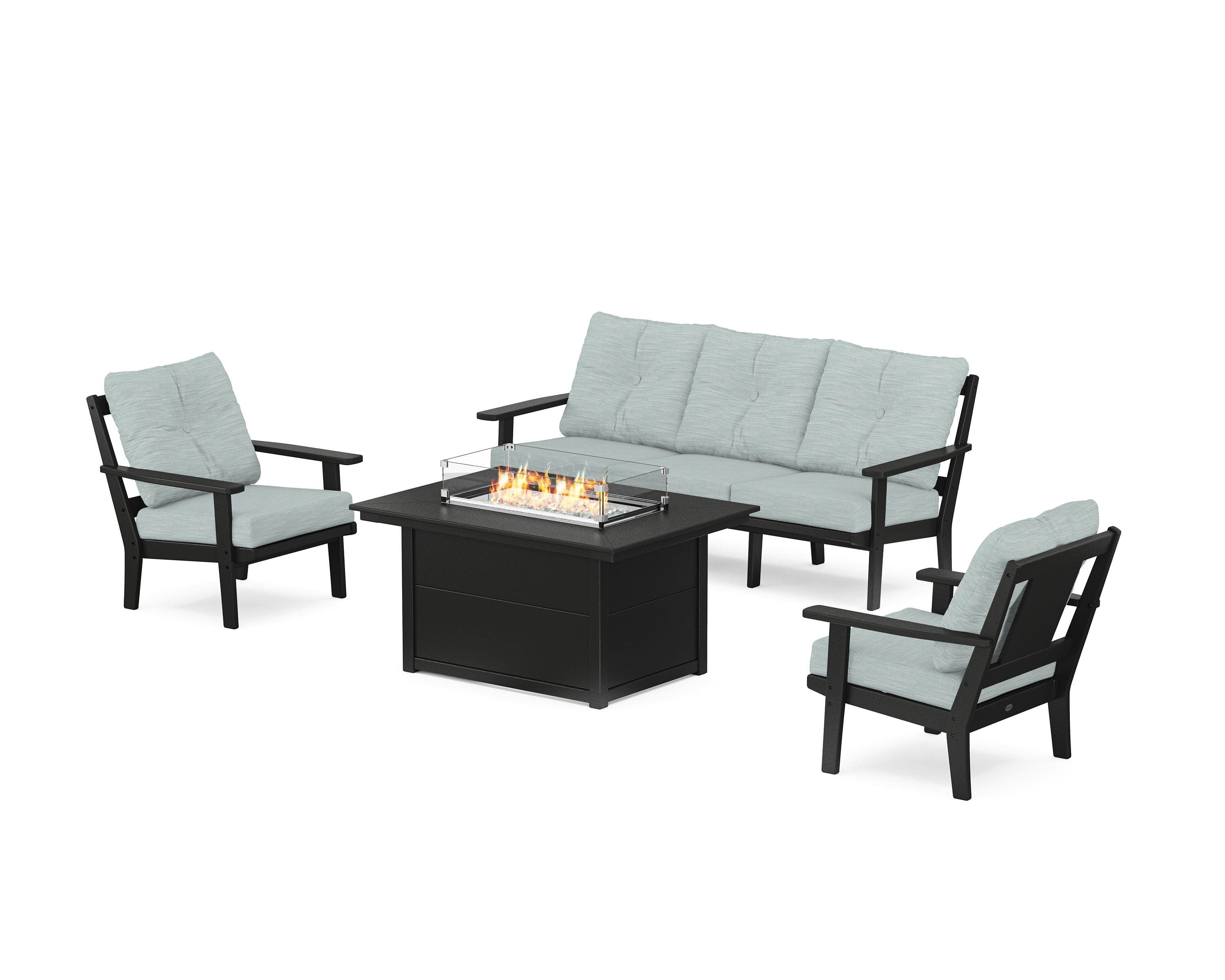 Prairie Deep Seating Fire Pit Table Set in Black / Soothe Mist