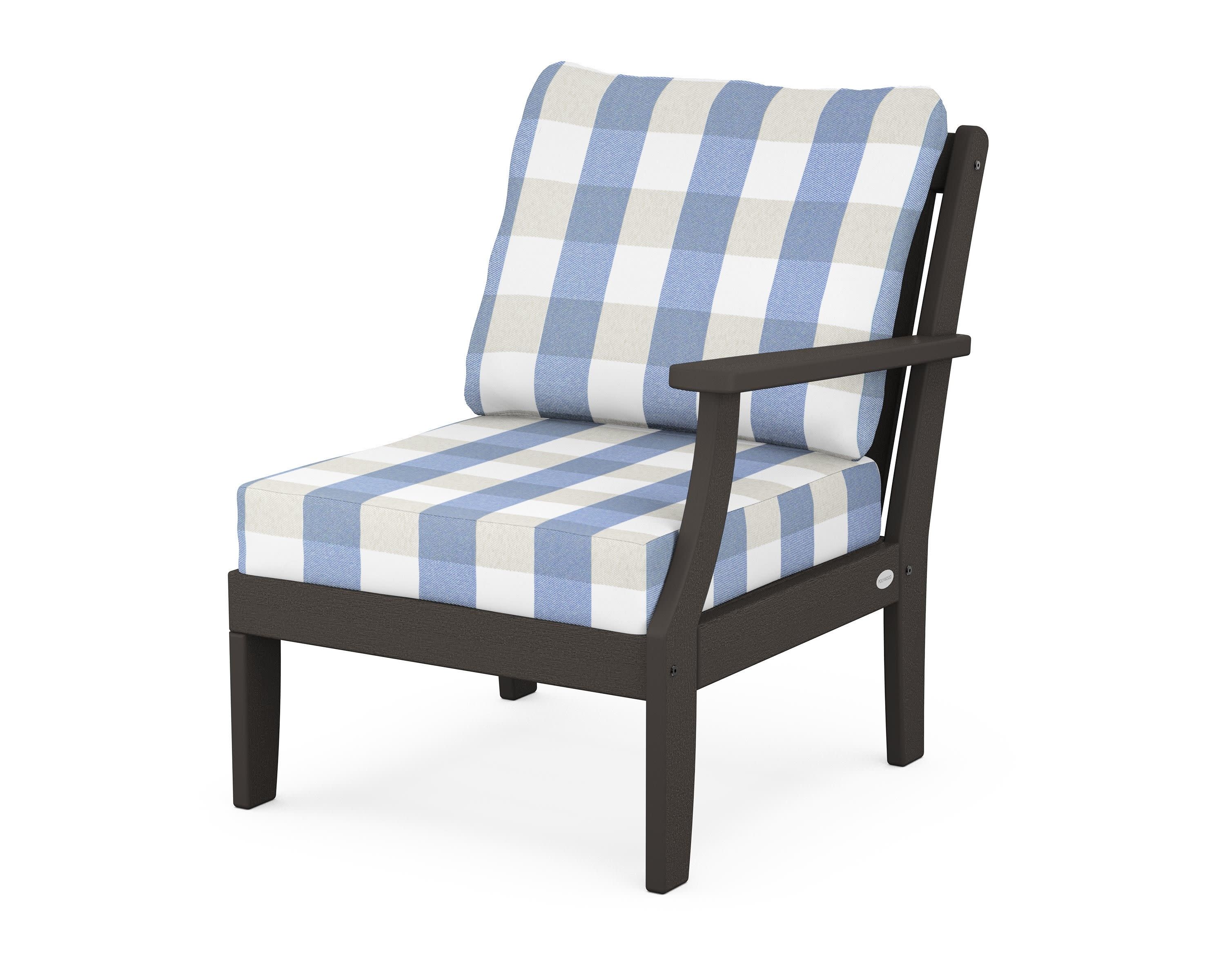 Braxton Modular Right Arm Chair in Vintage Coffee / Buffalo Plaid Sky Blue