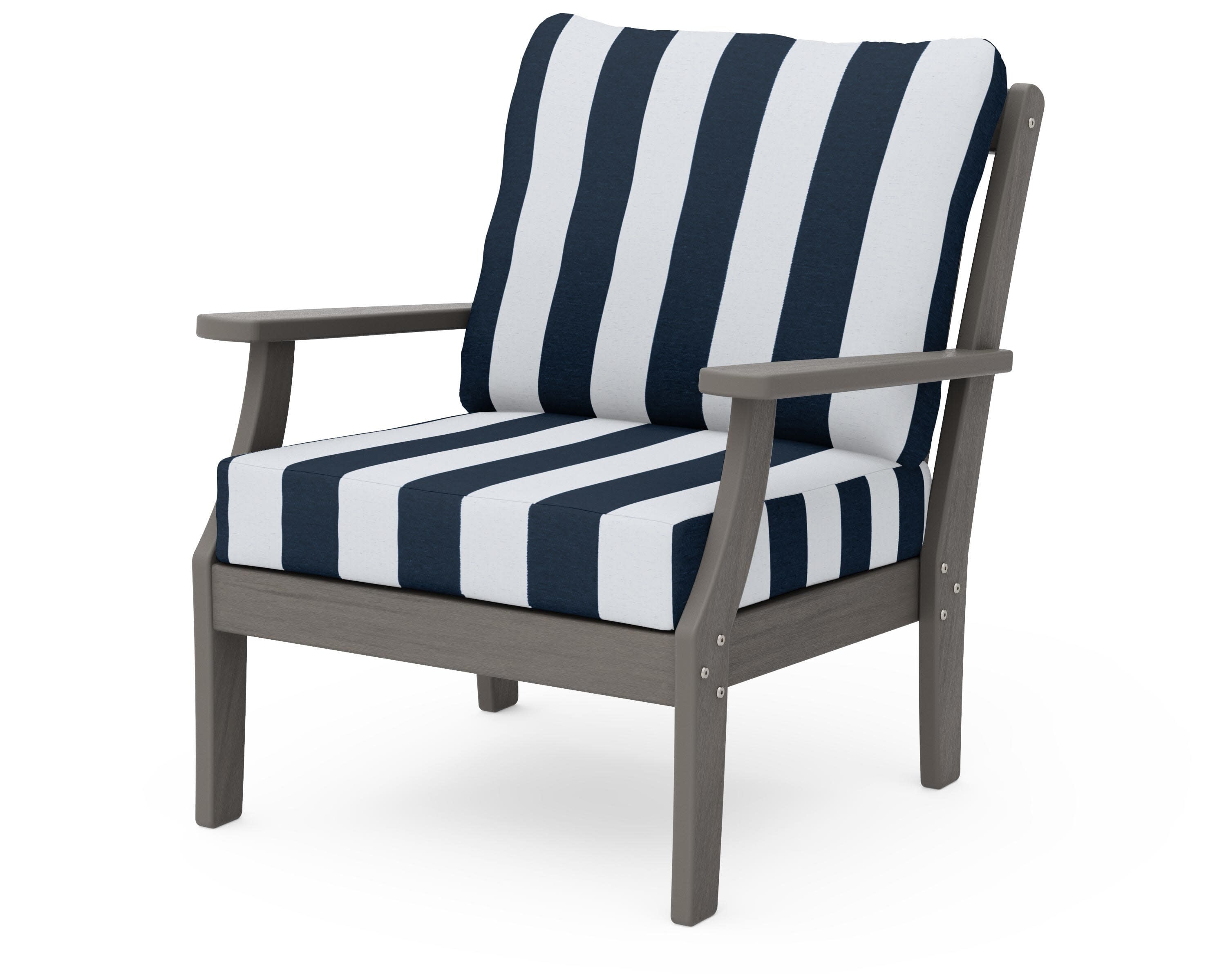 Braxton Deep Seating Chair in Driftwood / Cabana Stripe Marine Indigo